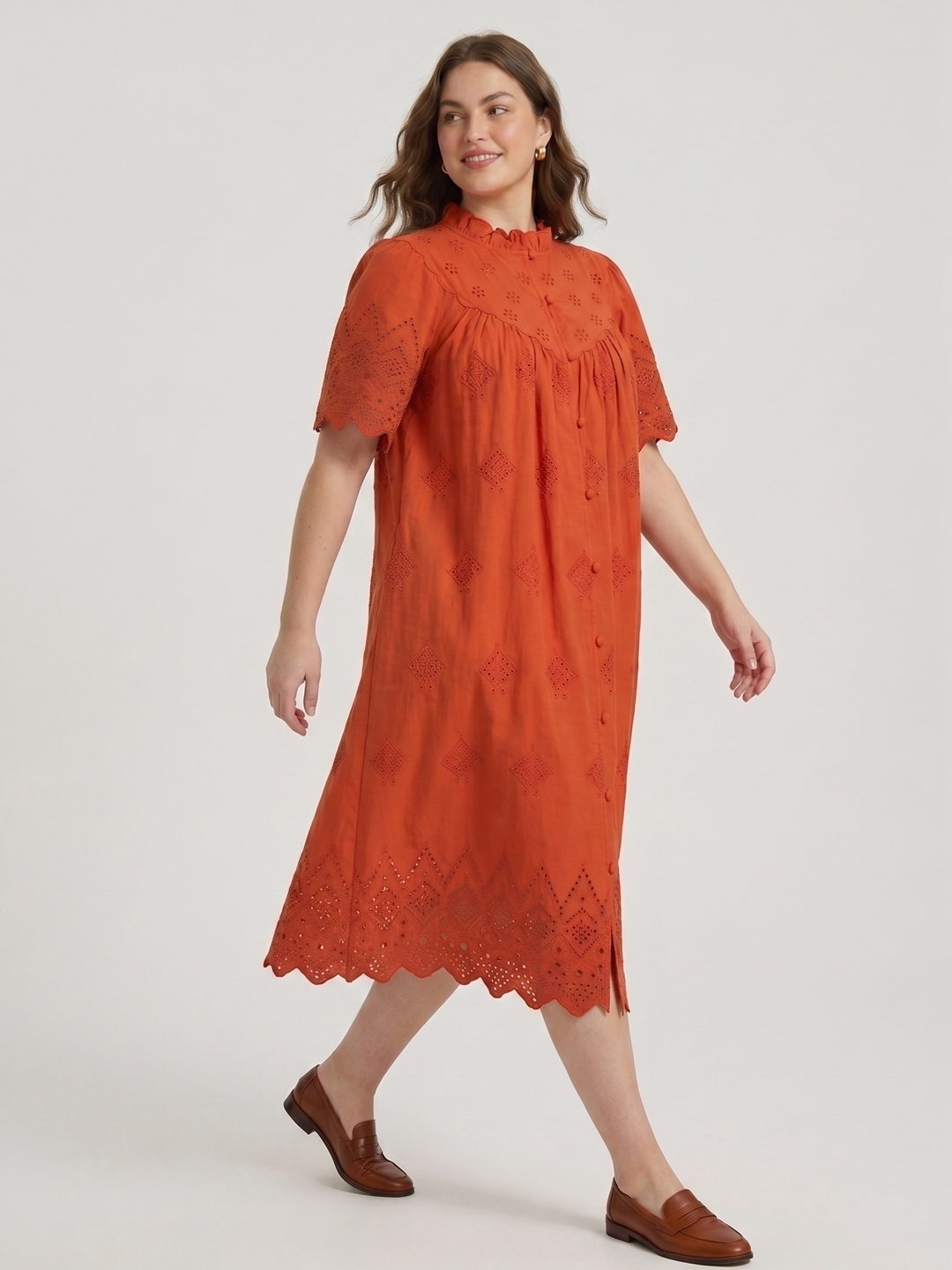 Women Schiffli Embroidered Puff Sleeve A-Line Dress 5