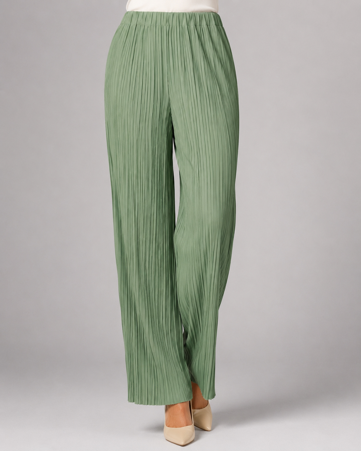 Women Sage Green Crinkle Pleated Wide Leg Lounge Pyjamas 2