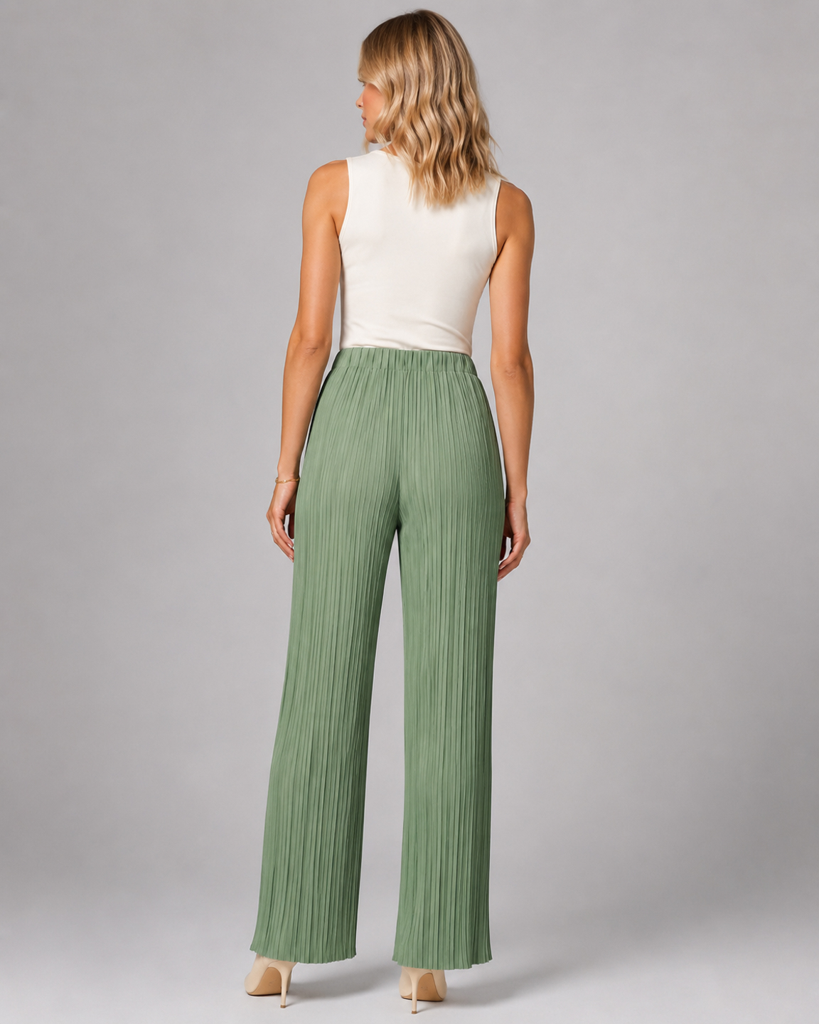 Women Sage Green Crinkle Pleated Wide Leg Lounge Pyjamas 3