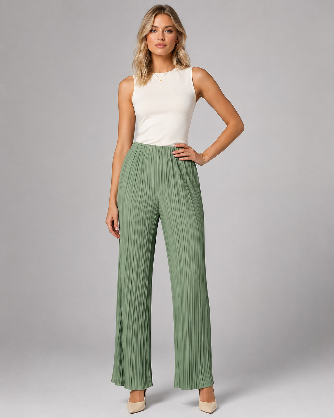 Women Sage Green Crinkle Pleated Wide Leg Lounge Pyjamas 5