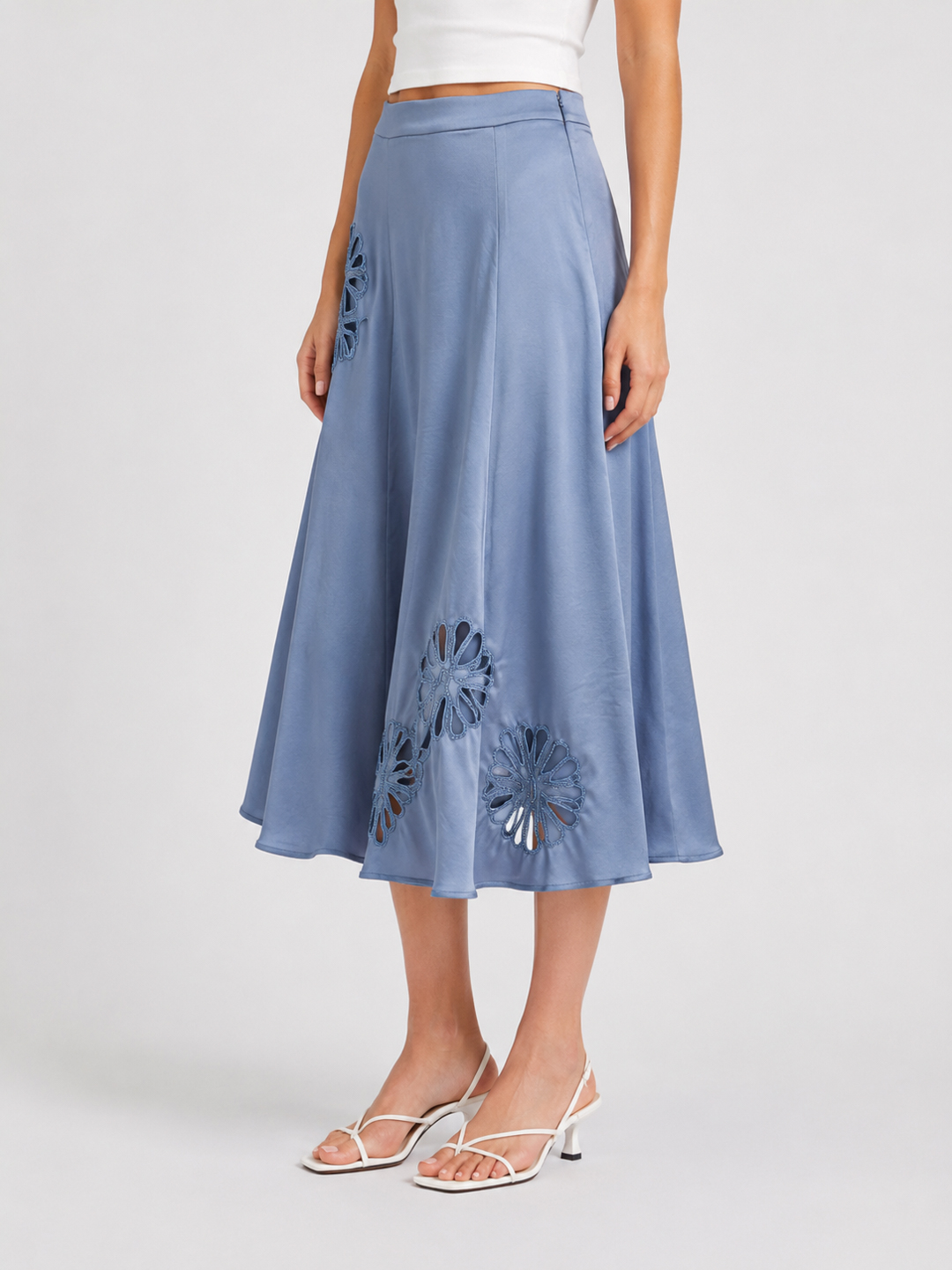 Women White Pure Cotton Schiffli Embroidered Maxi Skirt 3