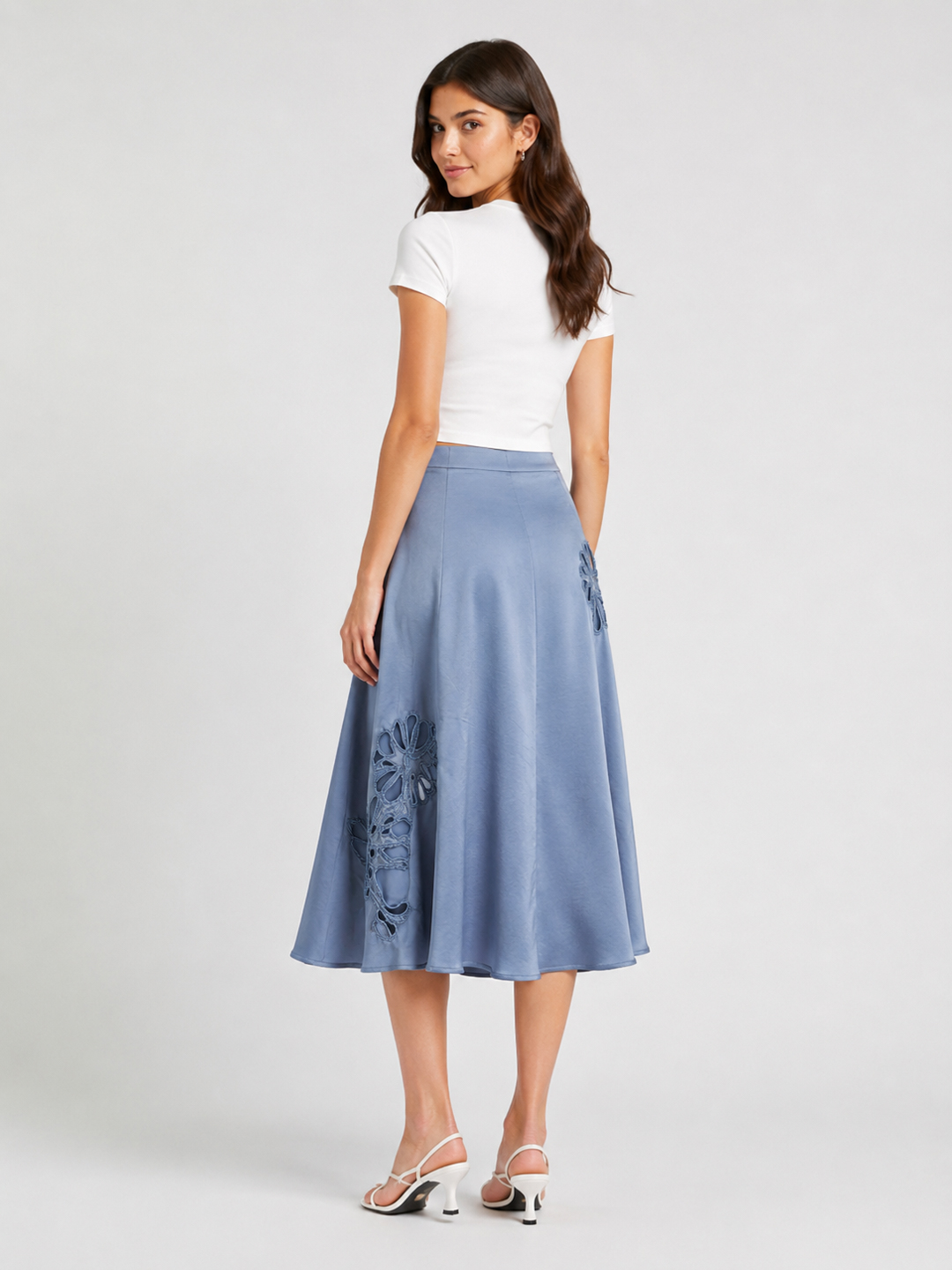 Women White Pure Cotton Schiffli Embroidered Maxi Skirt 4