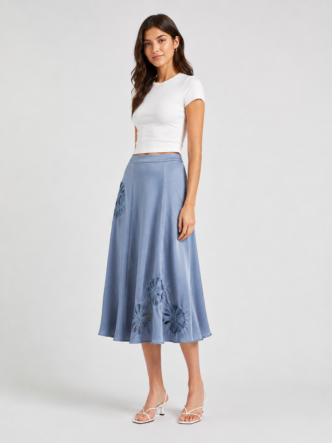 Women White Pure Cotton Schiffli Embroidered Maxi Skirt 5