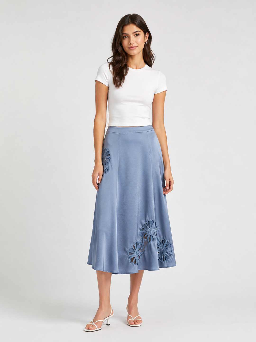 Women White Pure Cotton Schiffli Embroidered Maxi Skirt 6