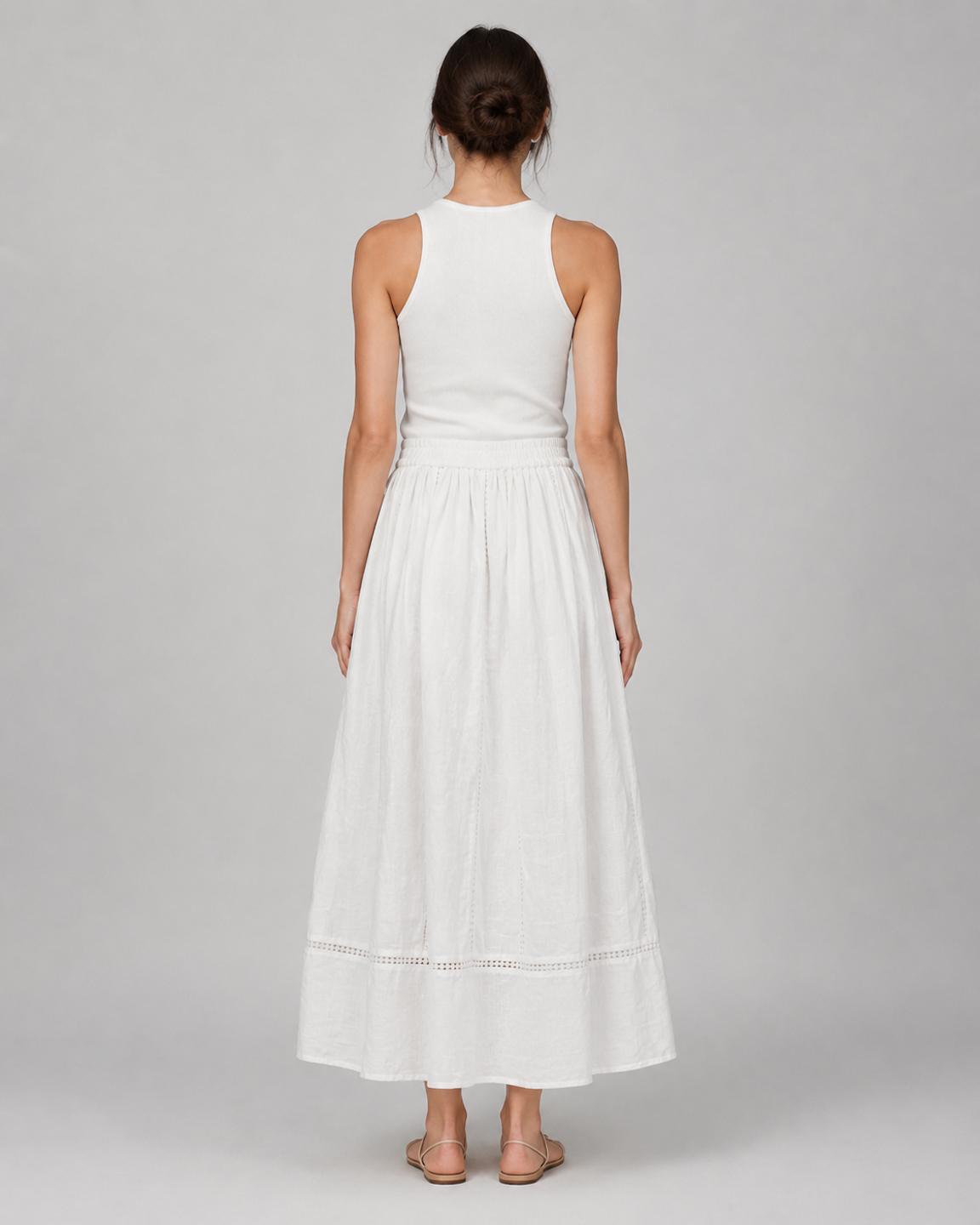 Women White Pure Cotton Schiffli Embroidered Maxi Skirt 2