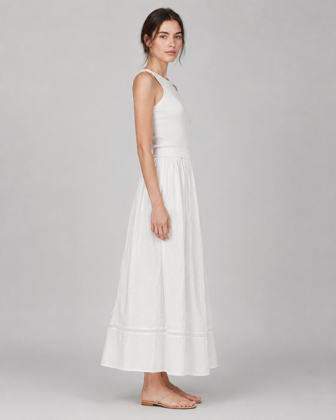Women White Pure Cotton Schiffli Embroidered Maxi Skirt 3