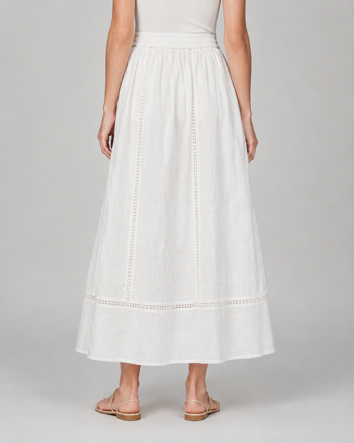 Women White Pure Cotton Schiffli Embroidered Maxi Skirt 5