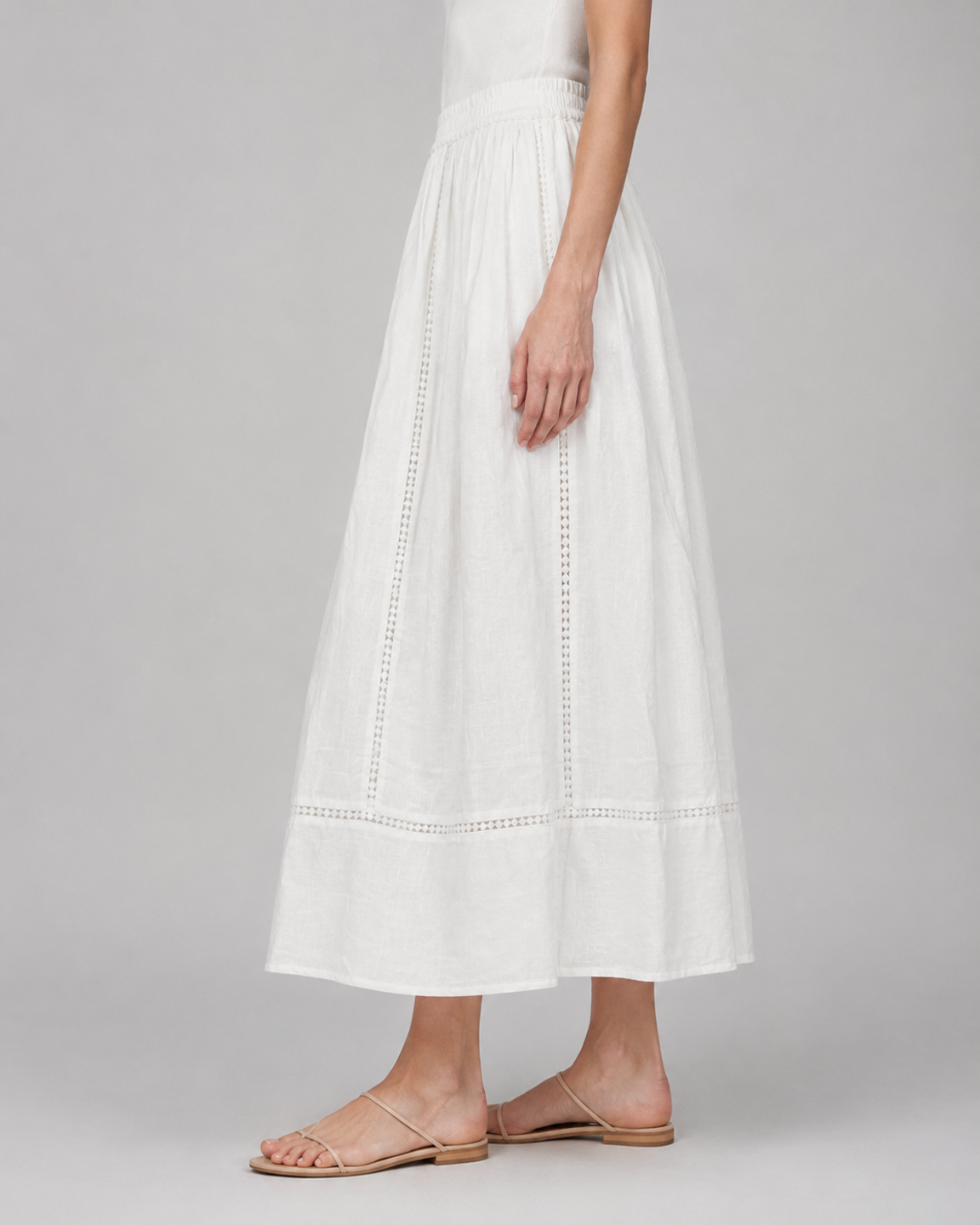 Women White Pure Cotton Schiffli Embroidered Maxi Skirt 6