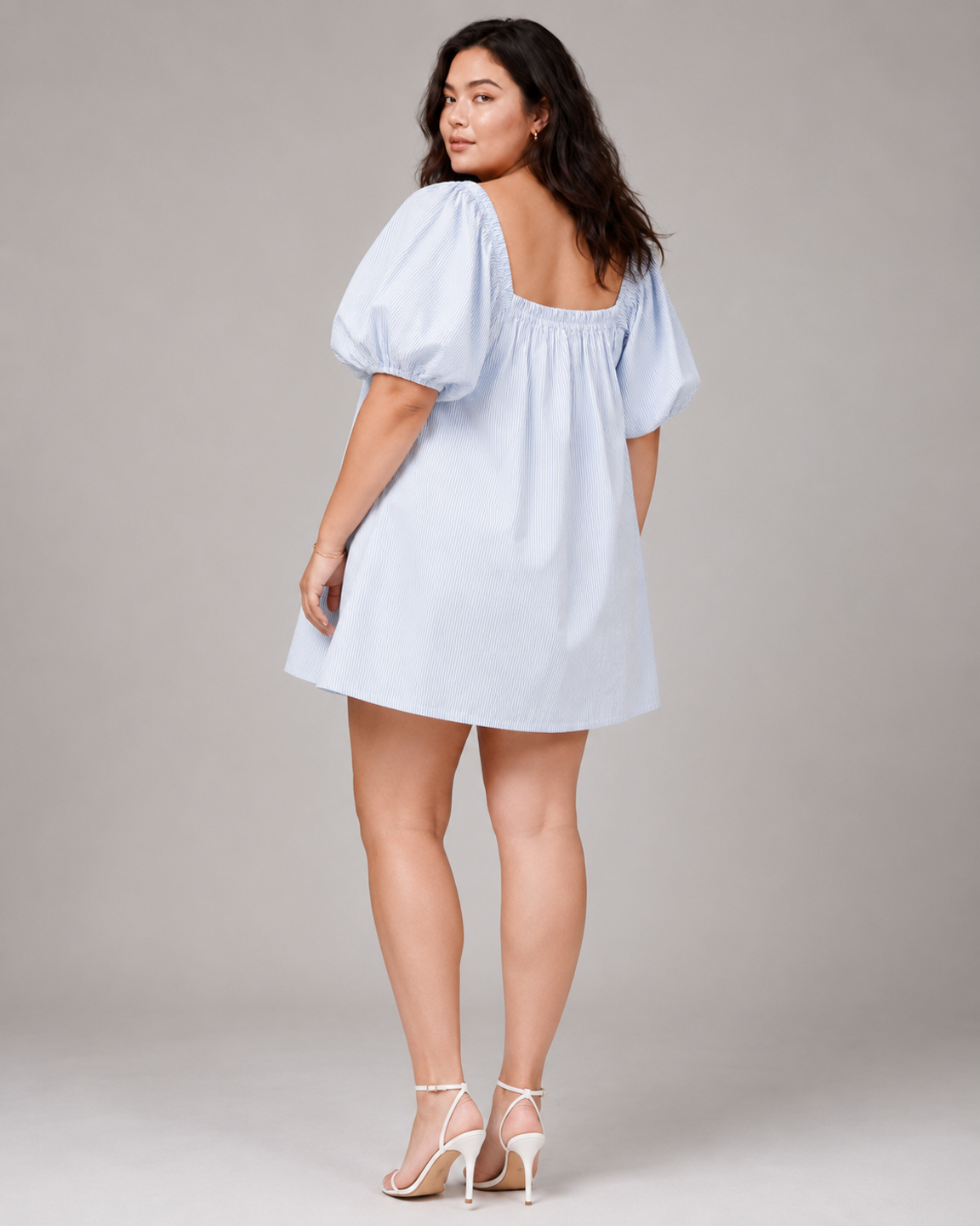 Plus Size Puff Sleeve Cotton Mini Women's Dress 3