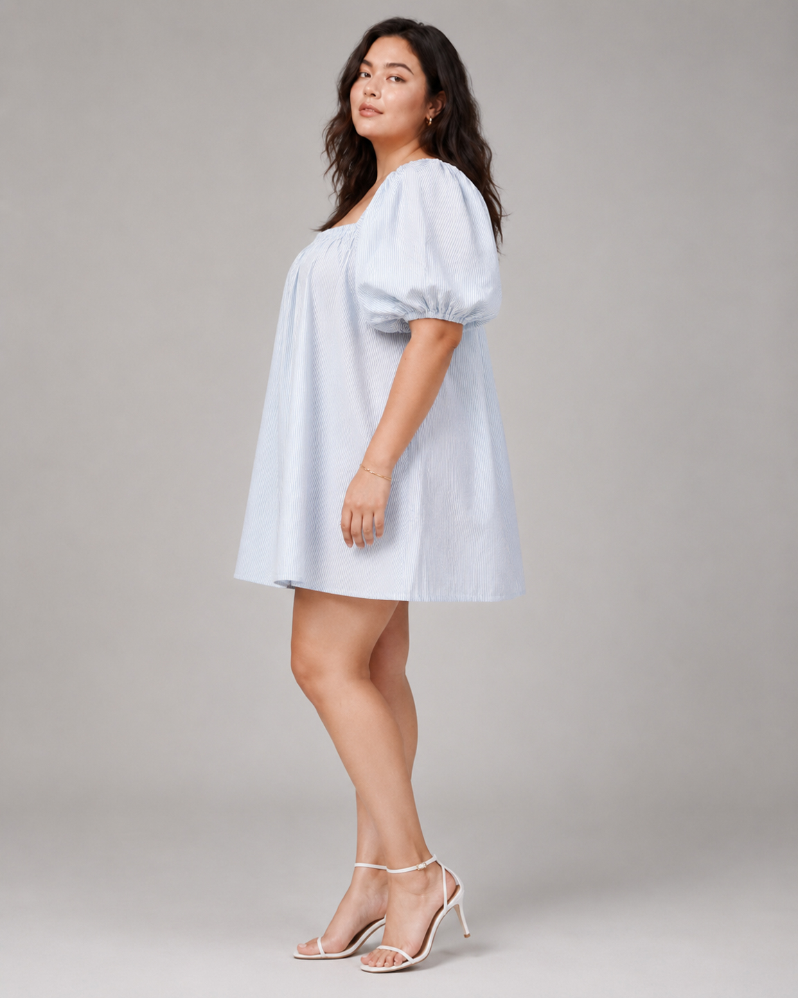 Plus Size Puff Sleeve Cotton Mini Women's Dress 4