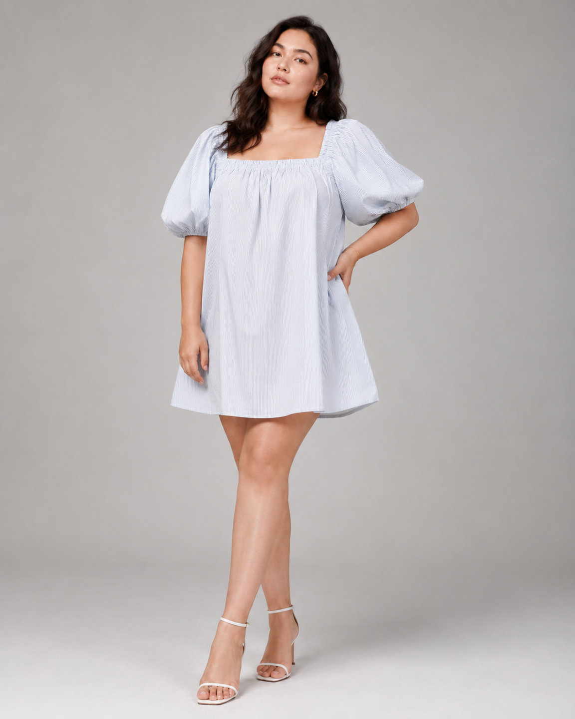 Plus Size Puff Sleeve Cotton Mini Women's Dress 6