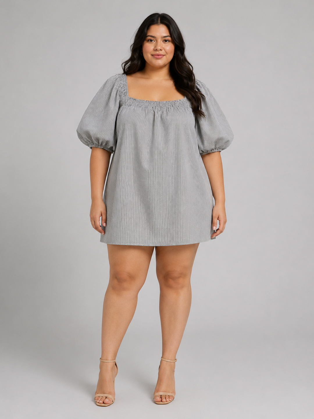 Women's Plus Size Puff Sleeve Cotton Mini Dress