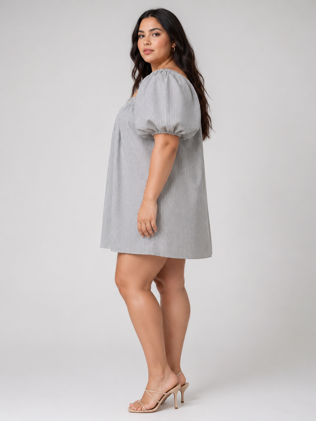 Women's Plus Size Puff Sleeve Cotton Mini Dress 2