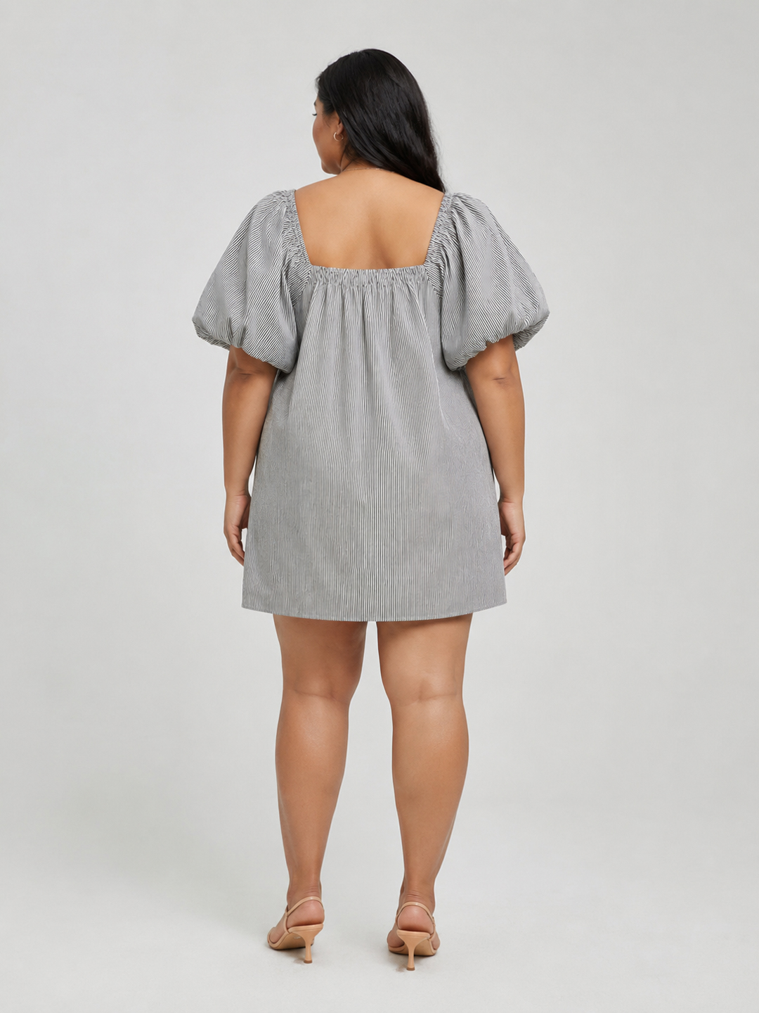 Women's Plus Size Puff Sleeve Cotton Mini Dress 6