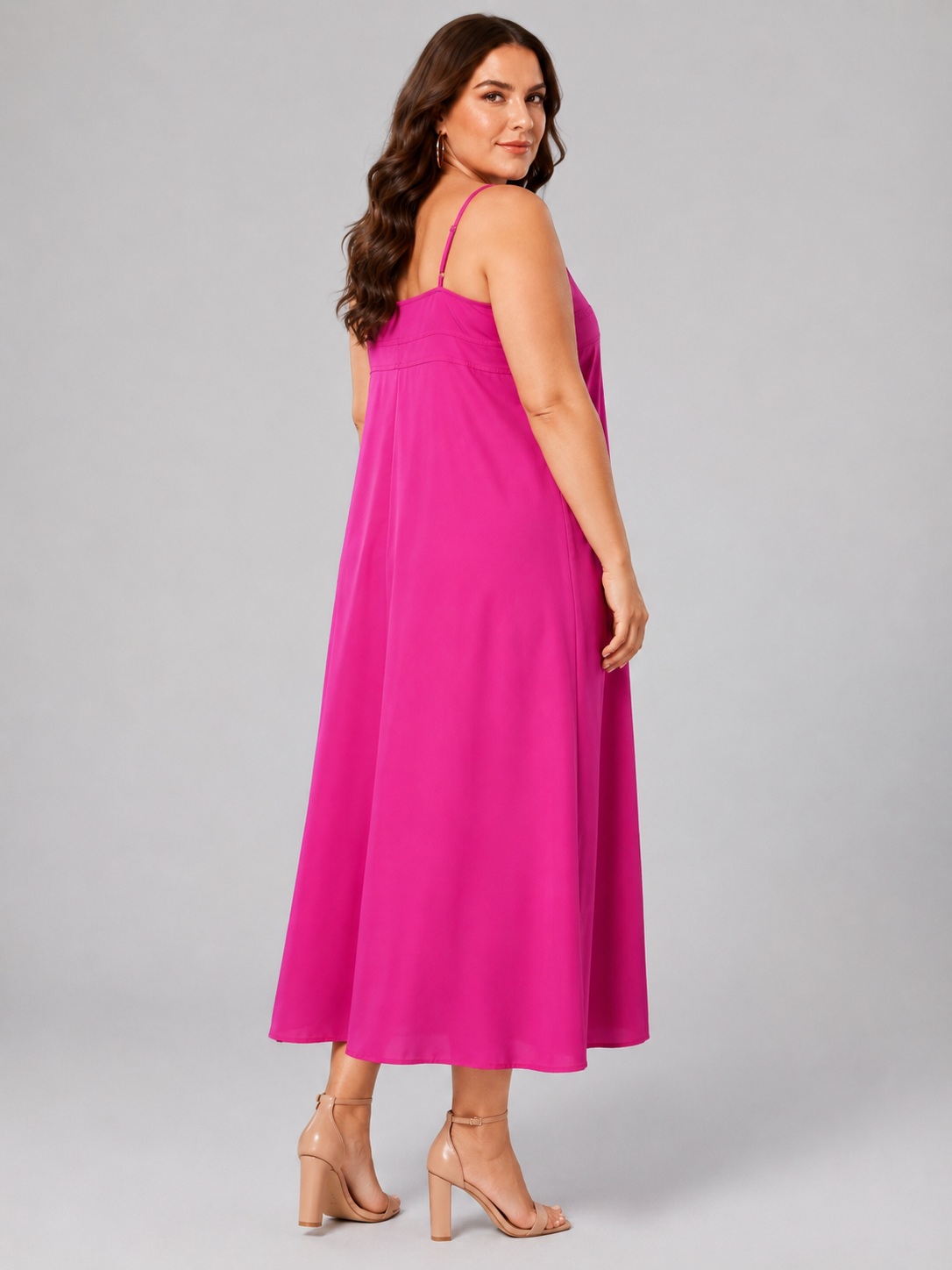 Women Pink Plus Size Shoulder Strap Maxi Dress 2
