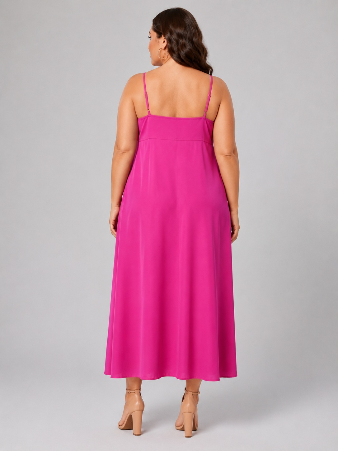Women Pink Plus Size Shoulder Strap Maxi Dress 3