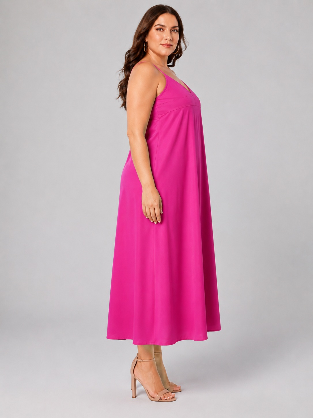 Women Pink Plus Size Shoulder Strap Maxi Dress 5