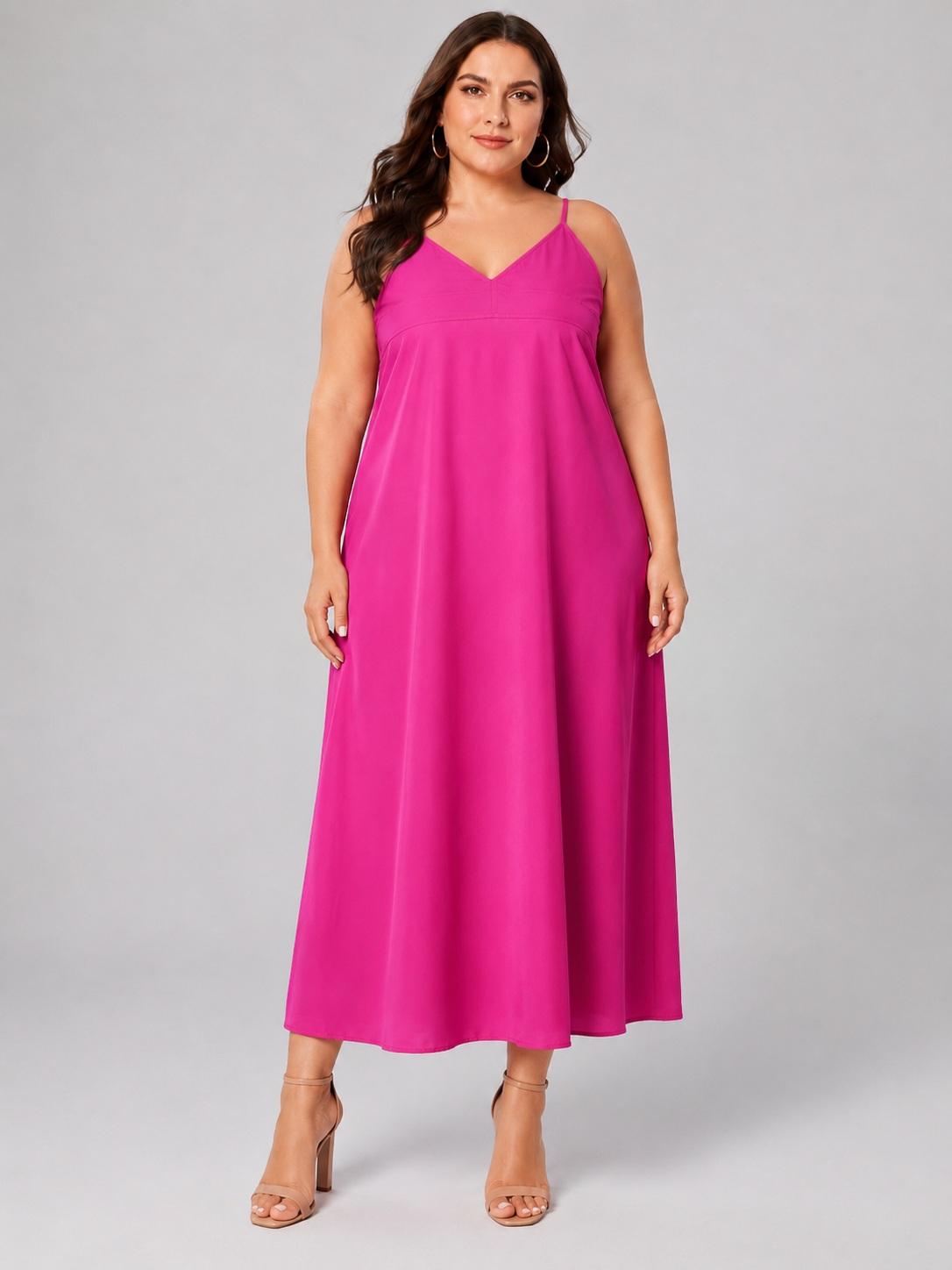 Women Pink Plus Size Shoulder Strap Maxi Dress 6