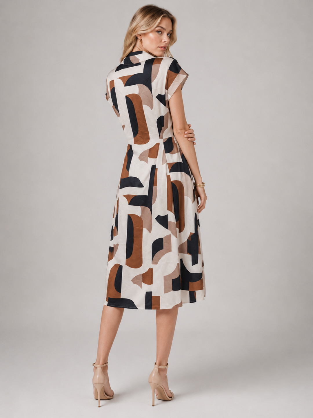 Women Geometric Print Satin Midi Dress 6
