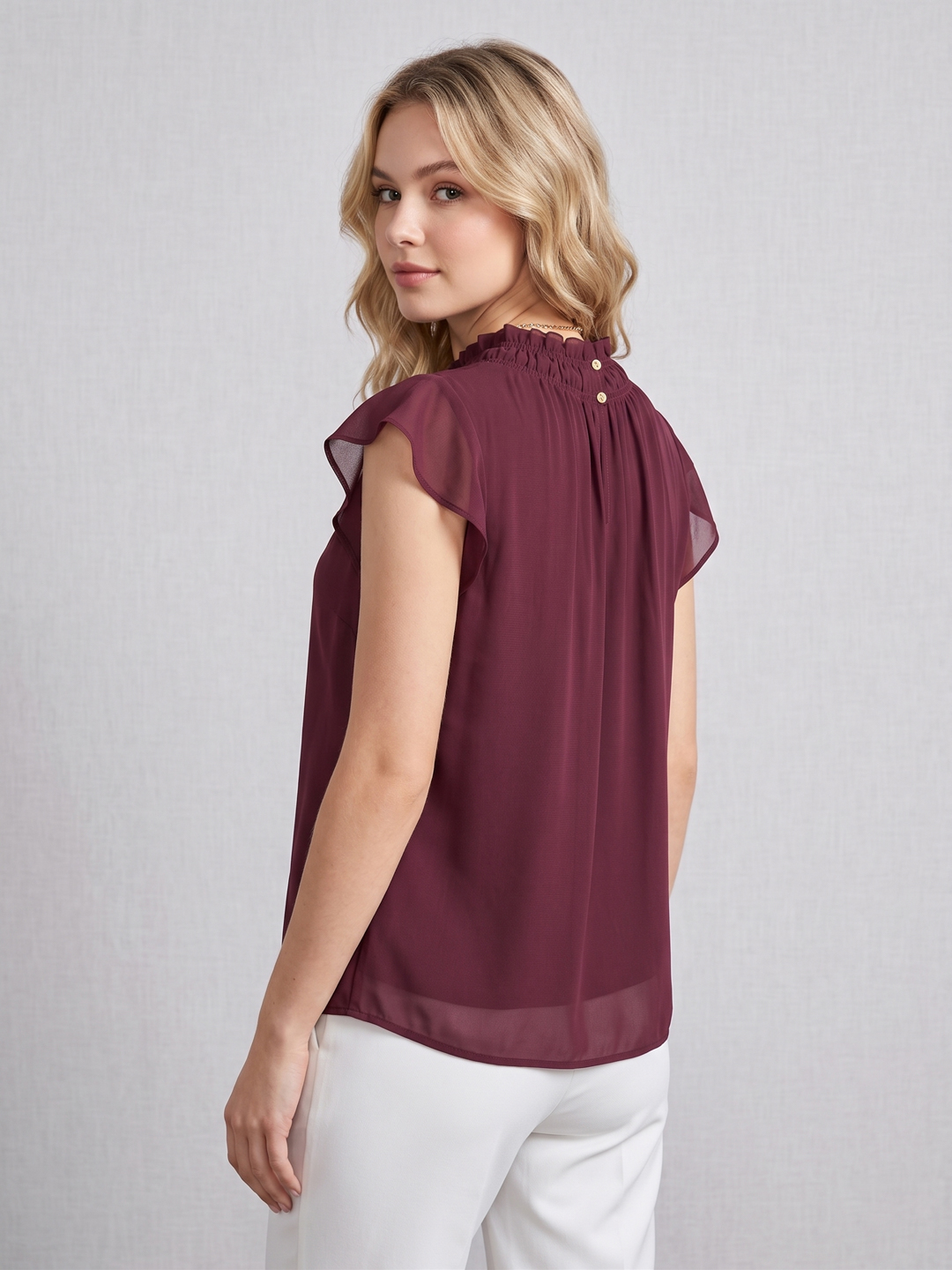 Women Solid Smocked Ruffle Top 5