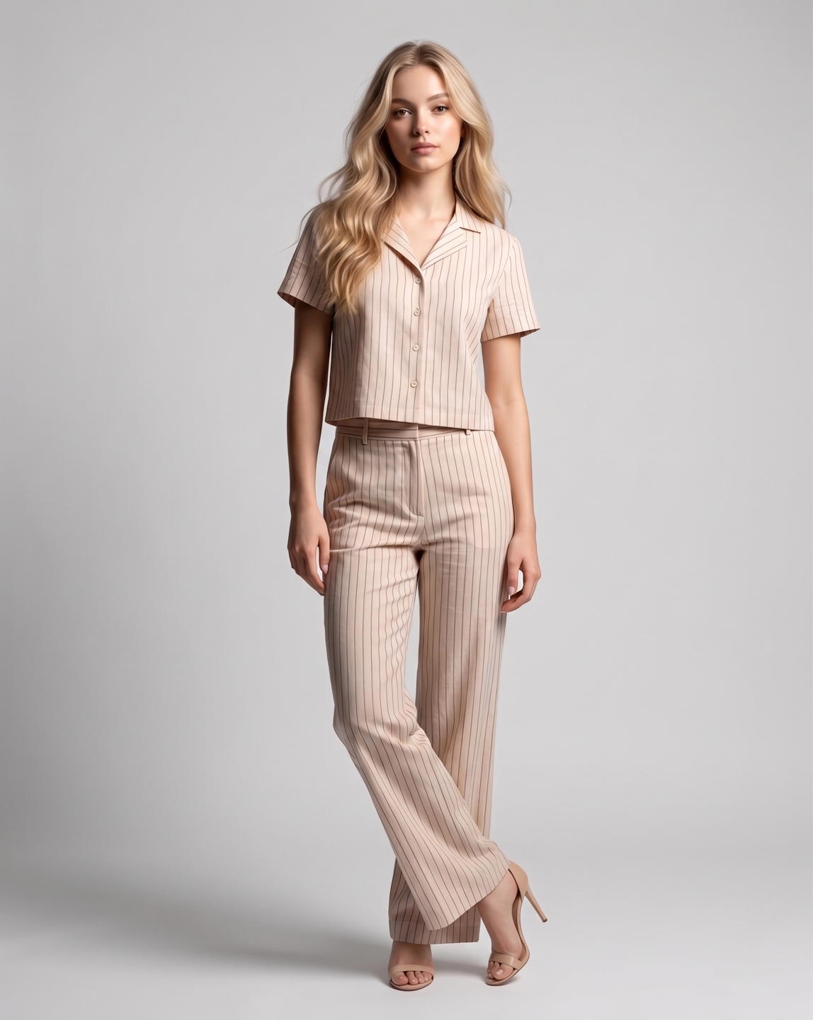 Women Grey & White Stripe Cotton Co-Ord Set