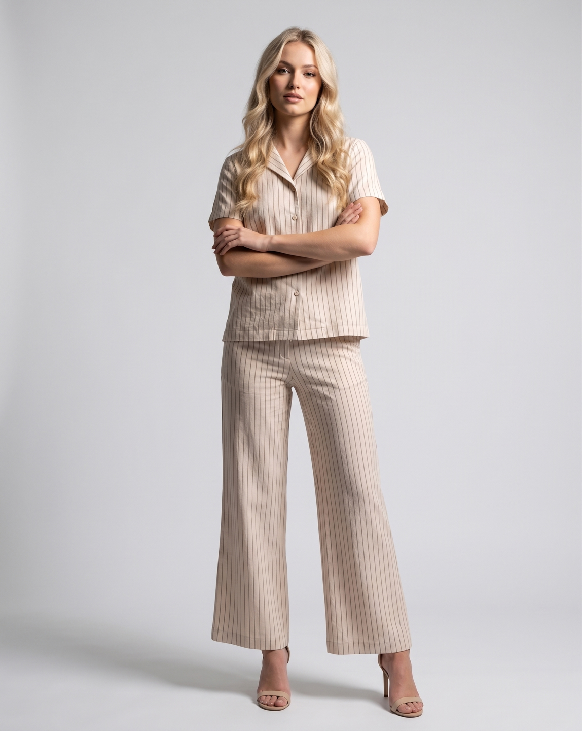Women Grey & White Stripe Cotton Co-Ord Set 5