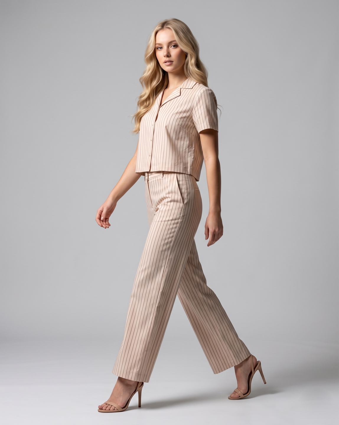 Women Grey & White Stripe Cotton Co-Ord Set 2