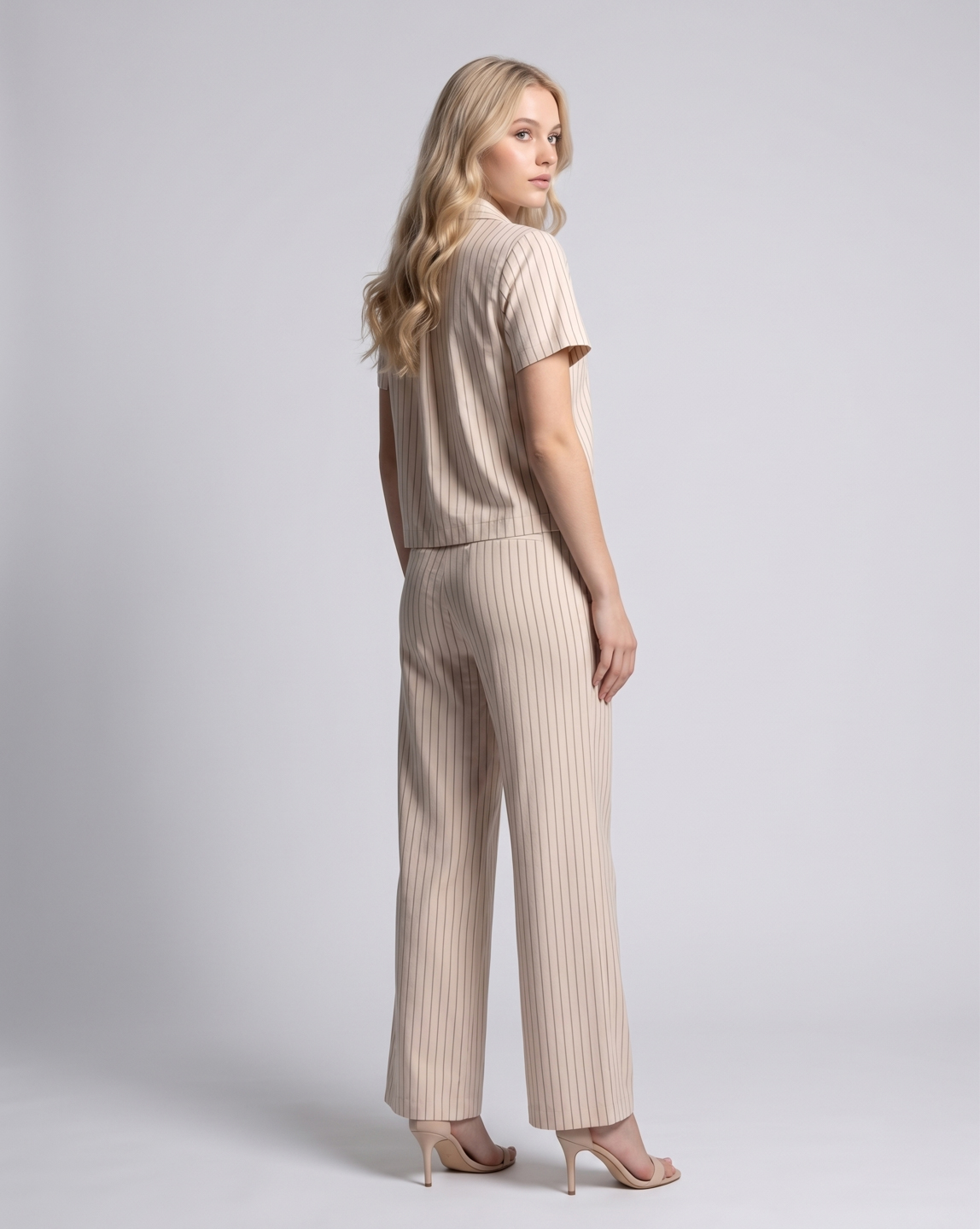Women Grey & White Stripe Cotton Co-Ord Set 4