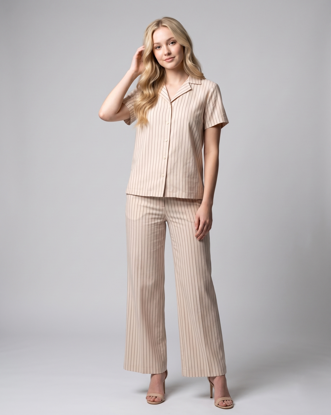 Women Grey & White Stripe Cotton Co-Ord Set 6