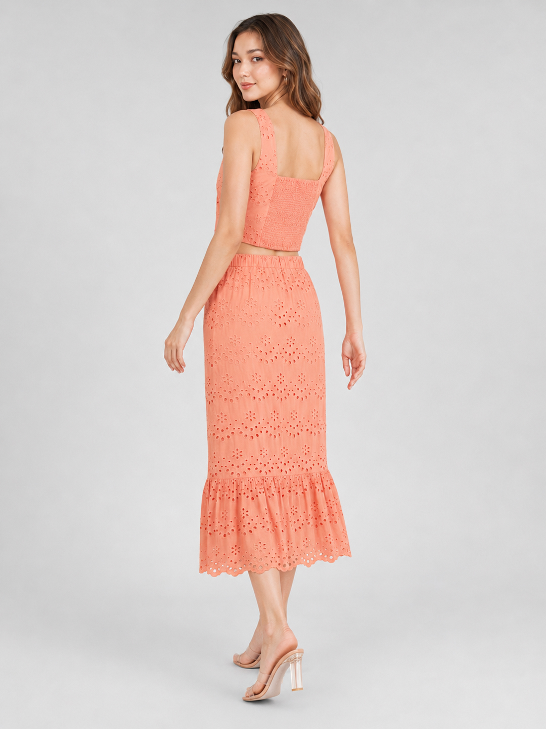 Women Chic Schiffli Pink Cotton Co-Ord Set 2