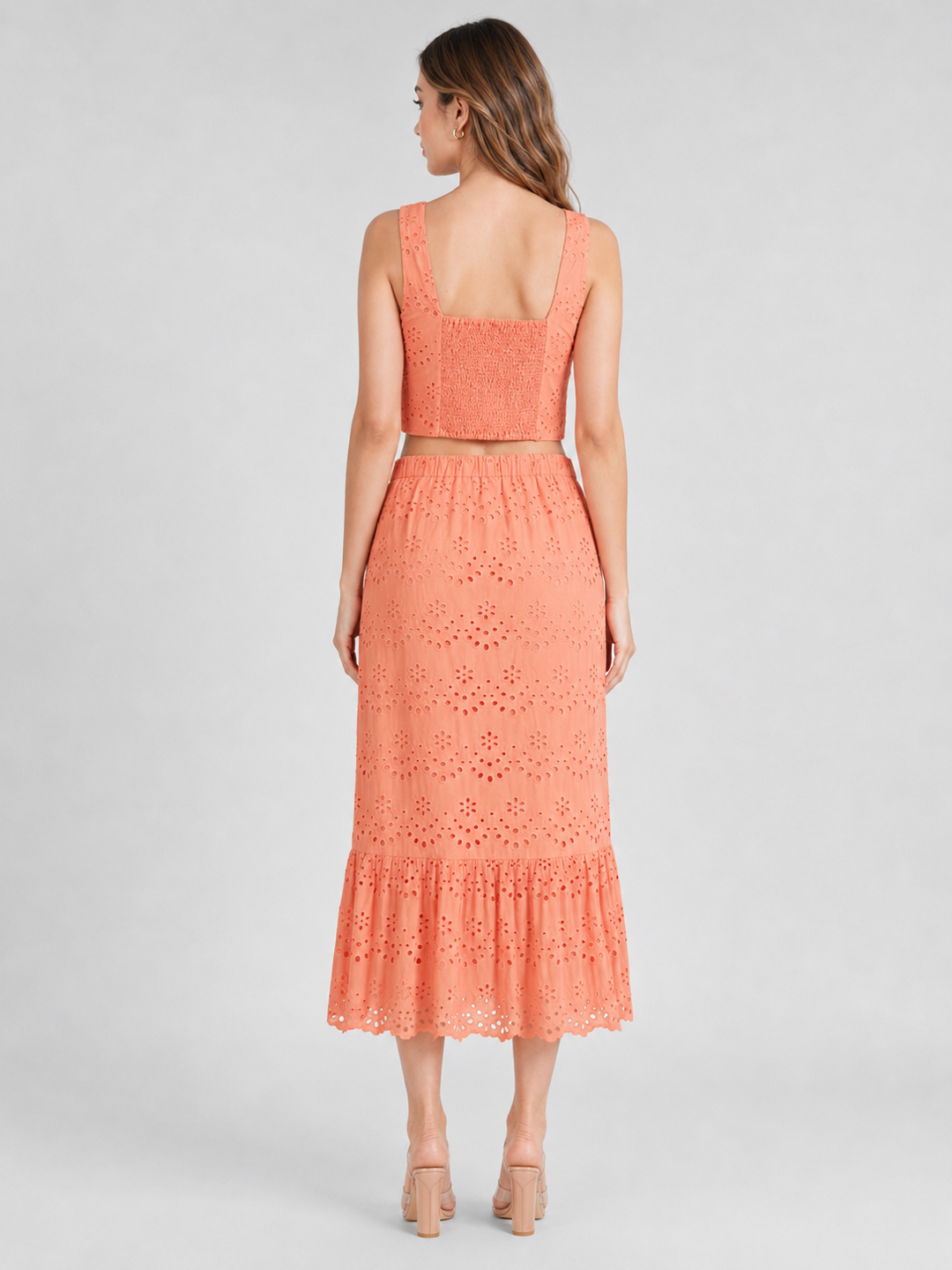 Women Chic Schiffli Pink Cotton Co-Ord Set 3
