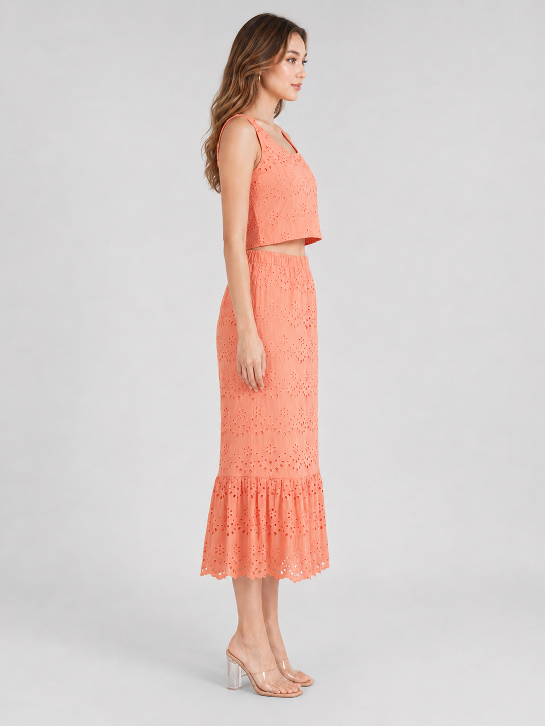 Women Chic Schiffli Pink Cotton Co-Ord Set 4