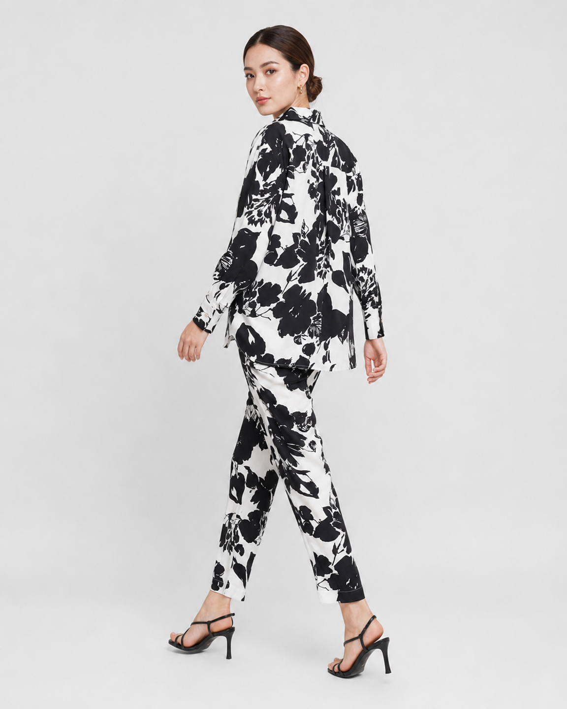 Women Black & White Satin Printed Co-Ord Set 2