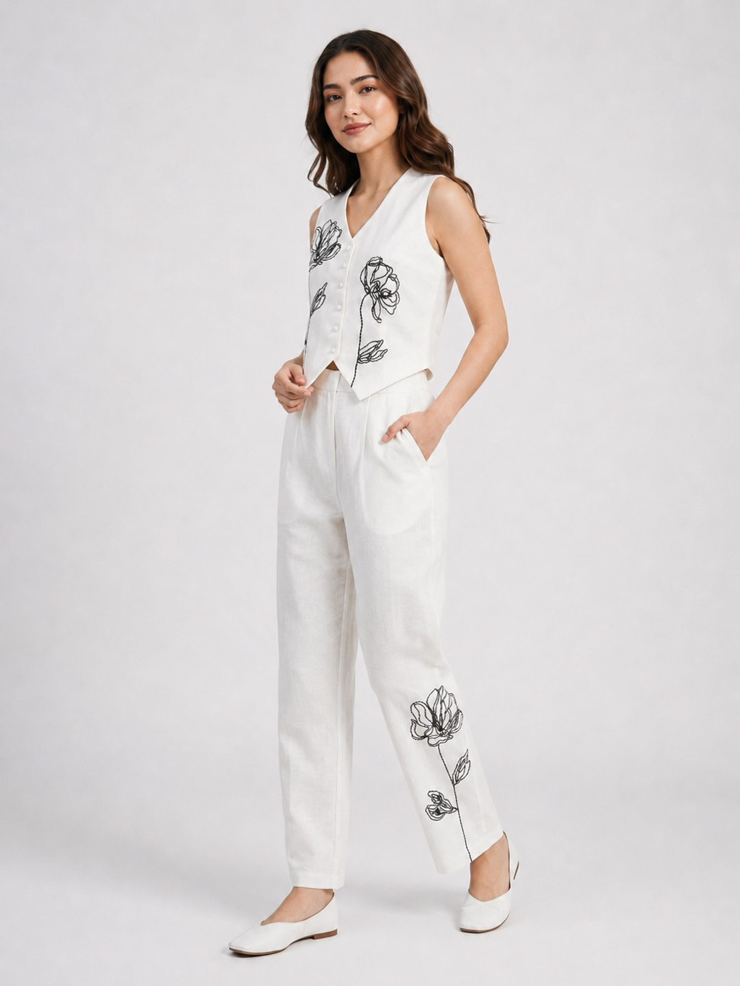 Women Off-White Embroidered Pure Cotton Co-ord Set 6