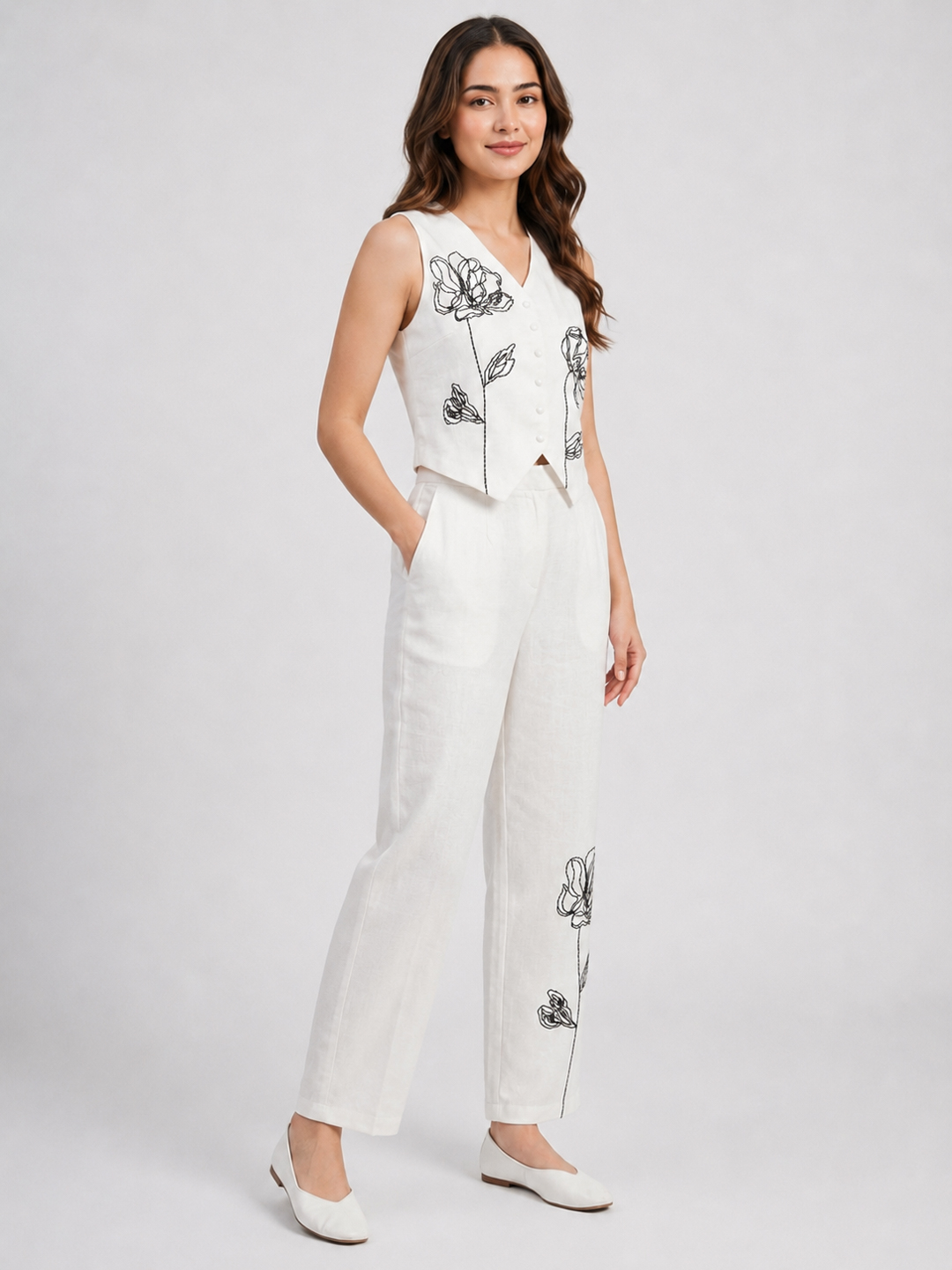 Women Off-White Embroidered Pure Cotton Co-ord Set 5