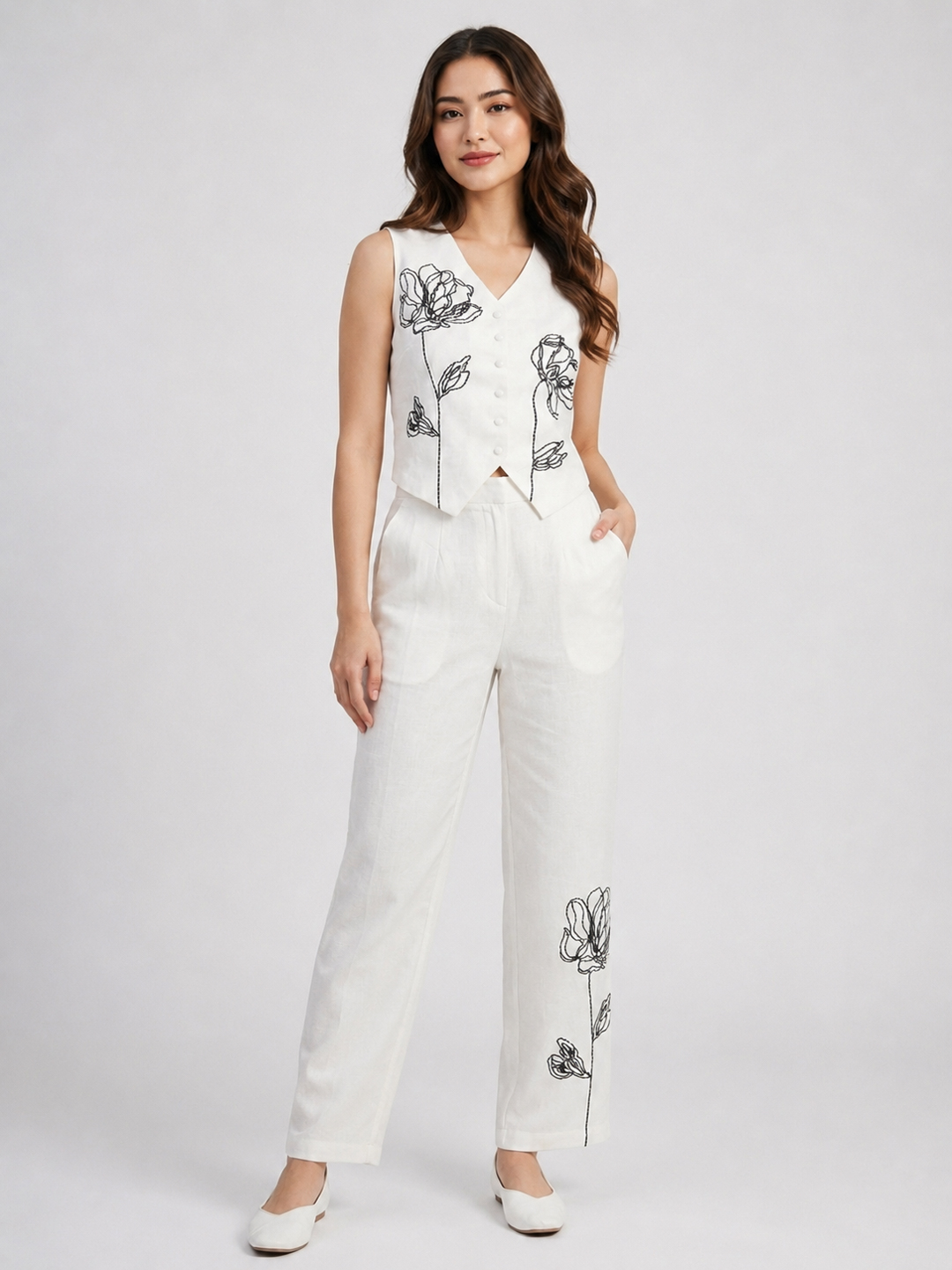 Women Off-White Embroidered Pure Cotton Co-ord Set 3