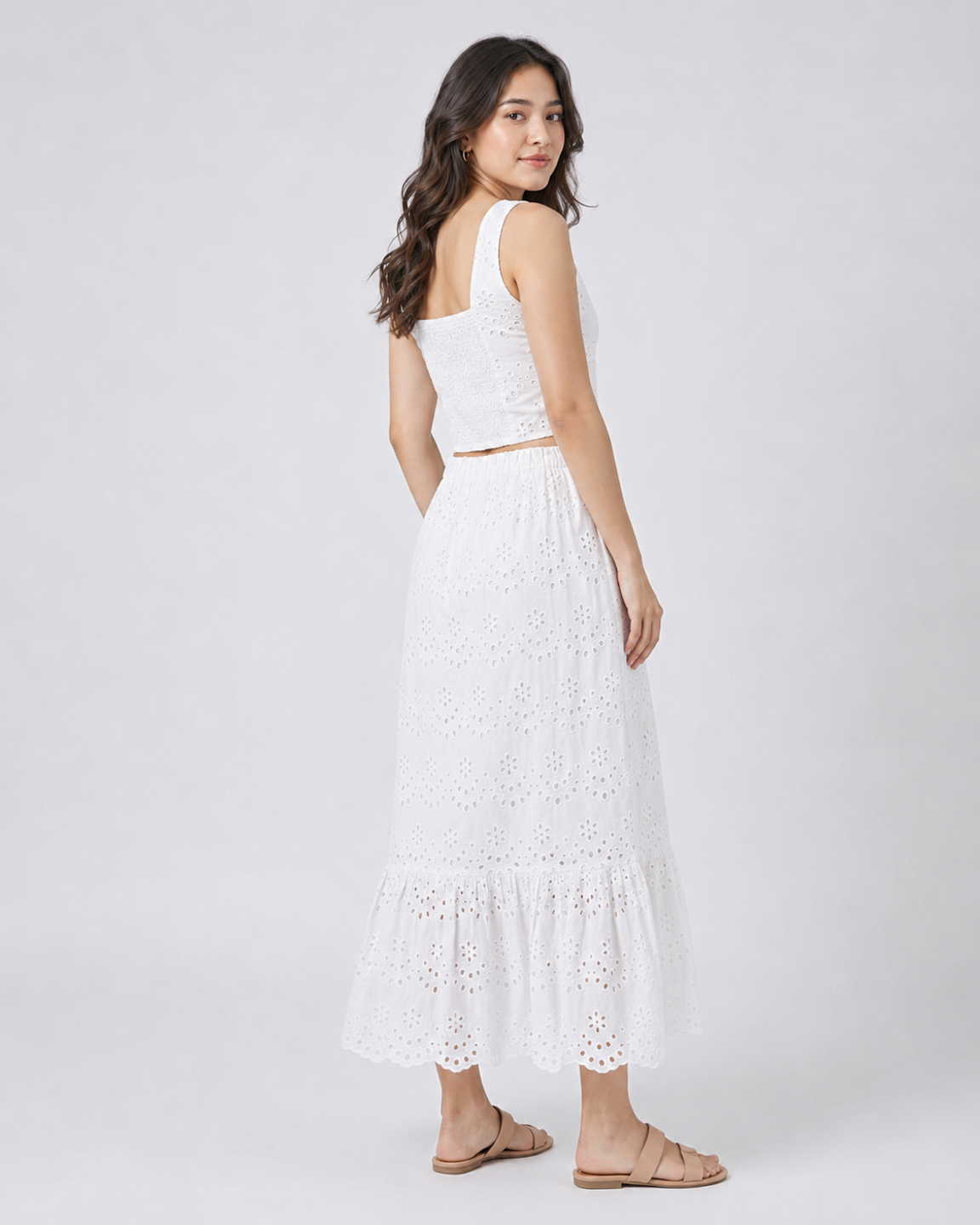 Women White Schiffli Embroidered Pure Cotton Co-ord Set 2