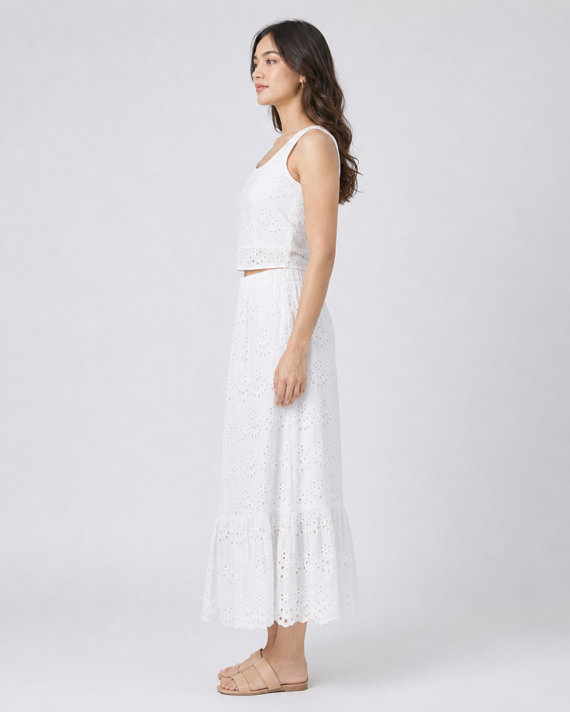 Women White Schiffli Embroidered Pure Cotton Co-ord Set 5