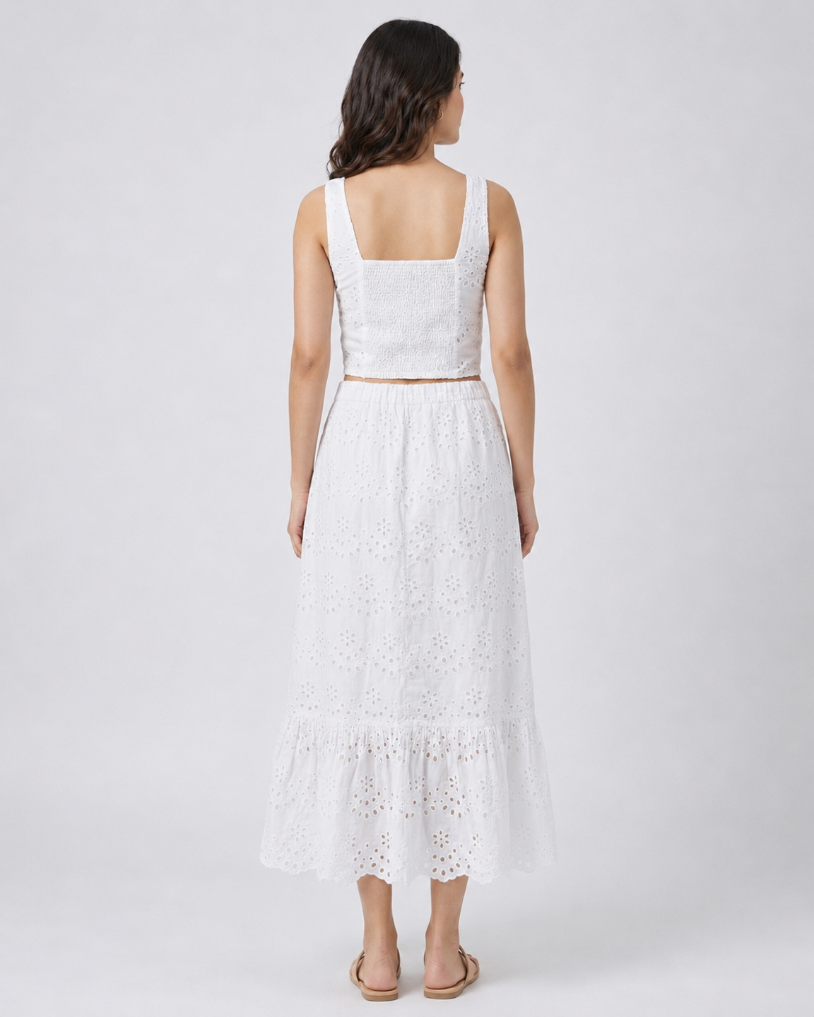Women White Schiffli Embroidered Pure Cotton Co-ord Set 3