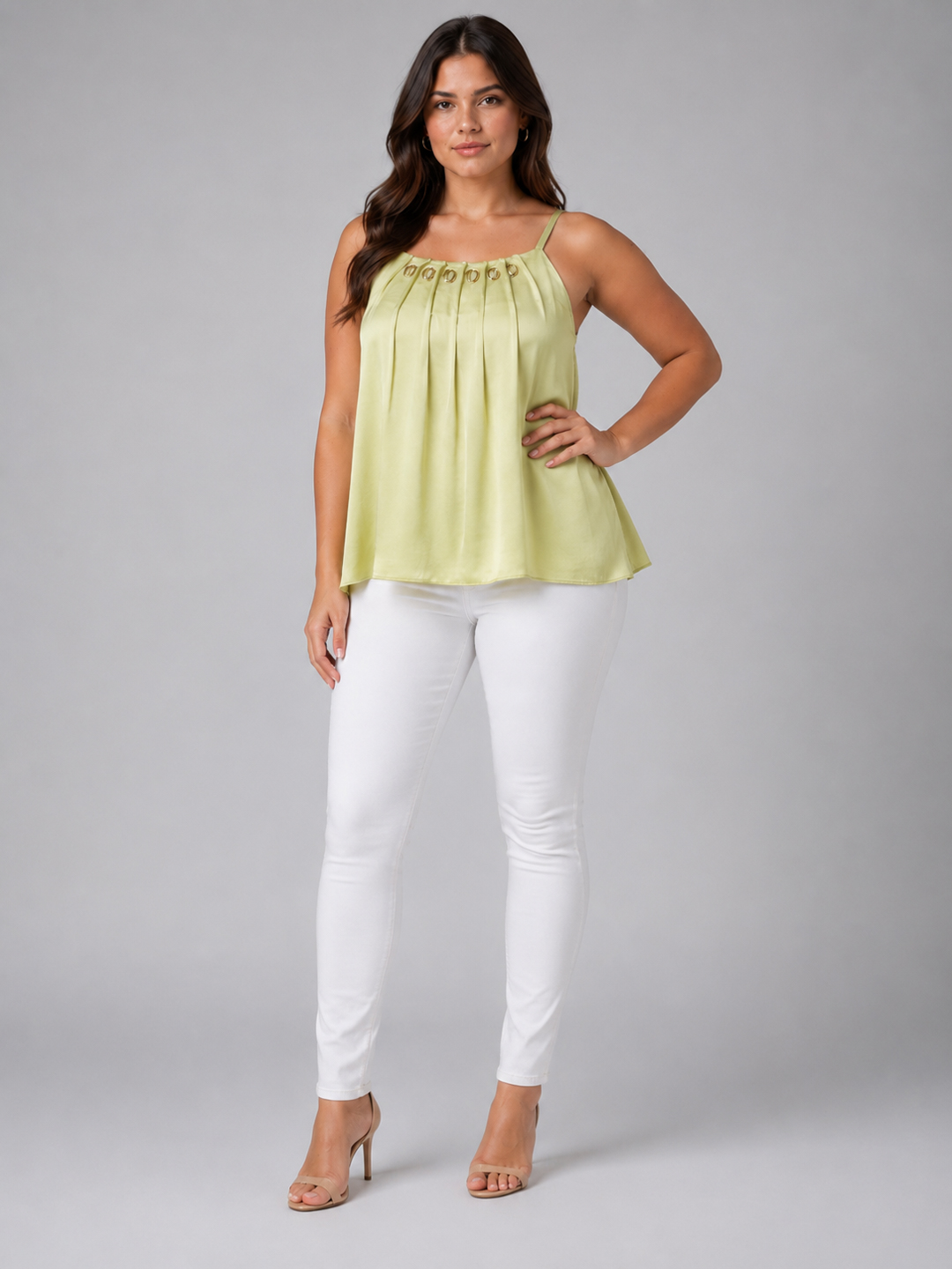 Women Citrus Satin Embellished Pleated Cami Top 6