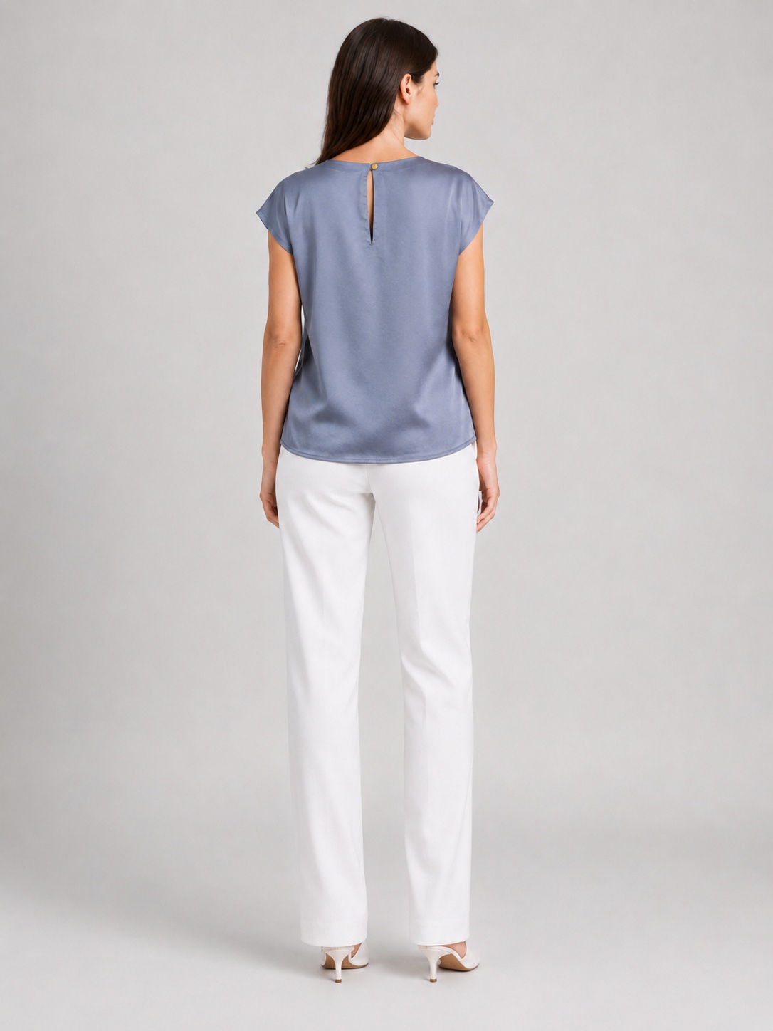 Women White Satin Round Neck Embellished Top 6