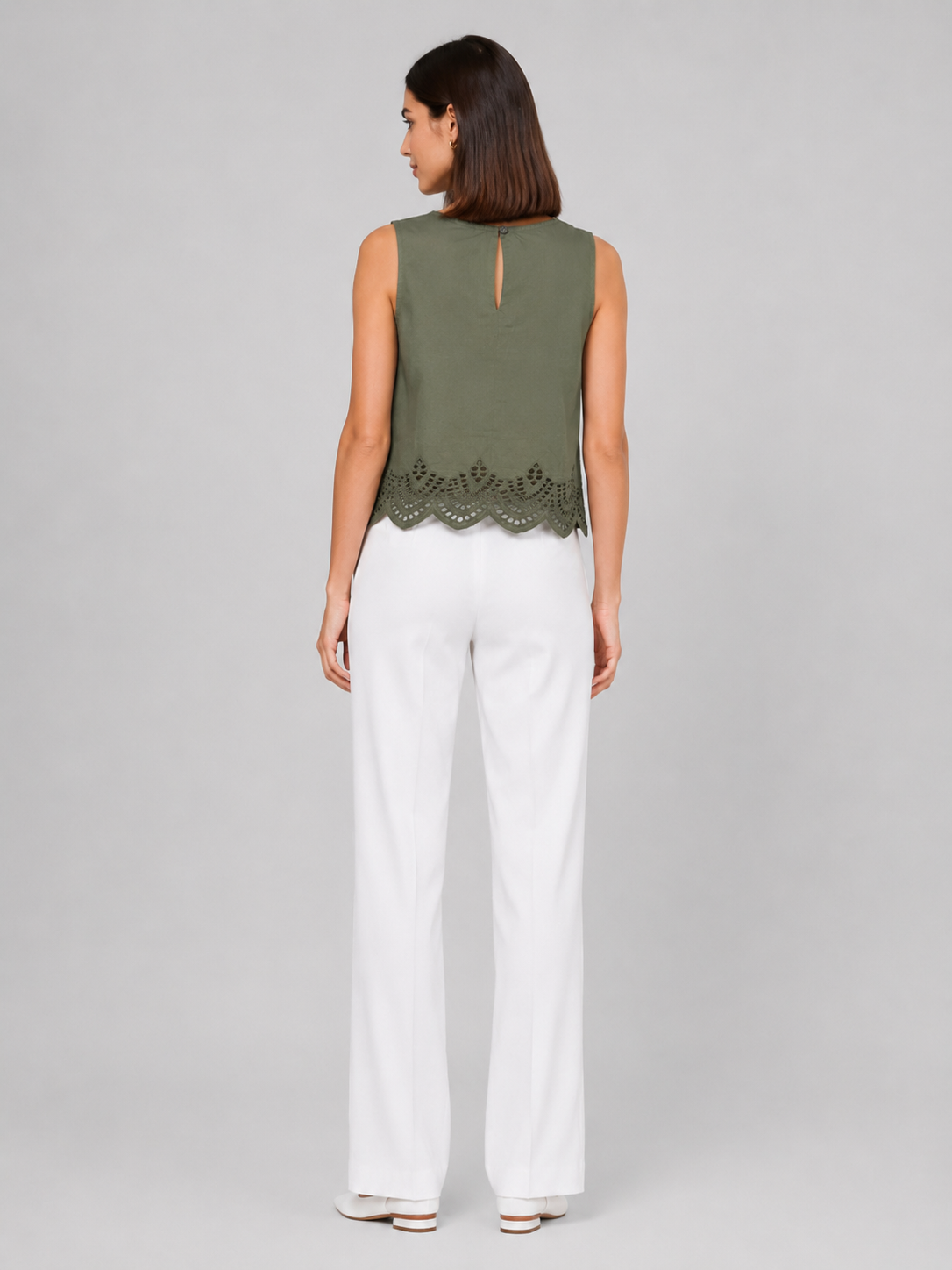 Women Olive Cotton Round Neck Embroidered Top 5