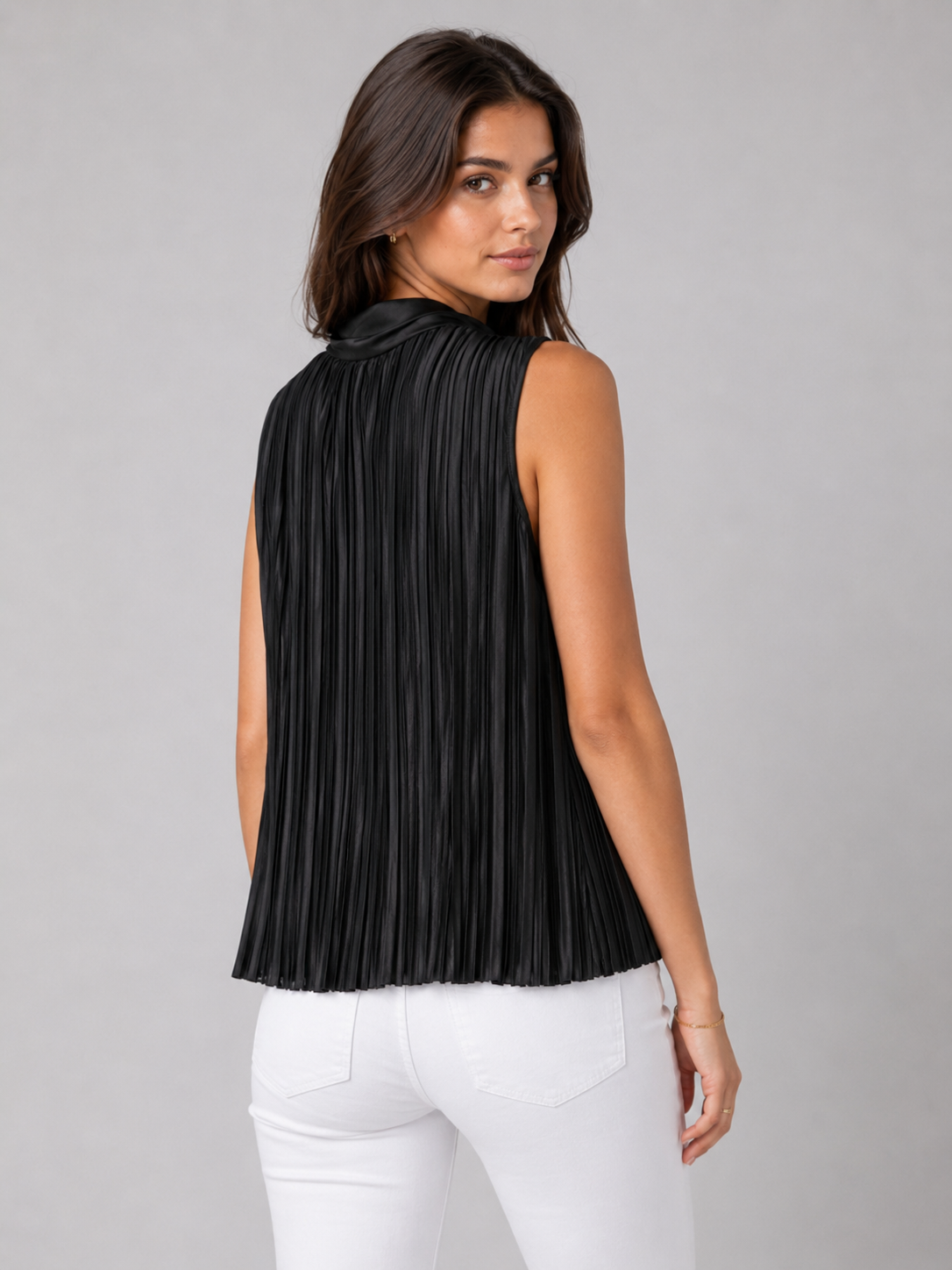 Women Pleated Tie-Neck Top 2