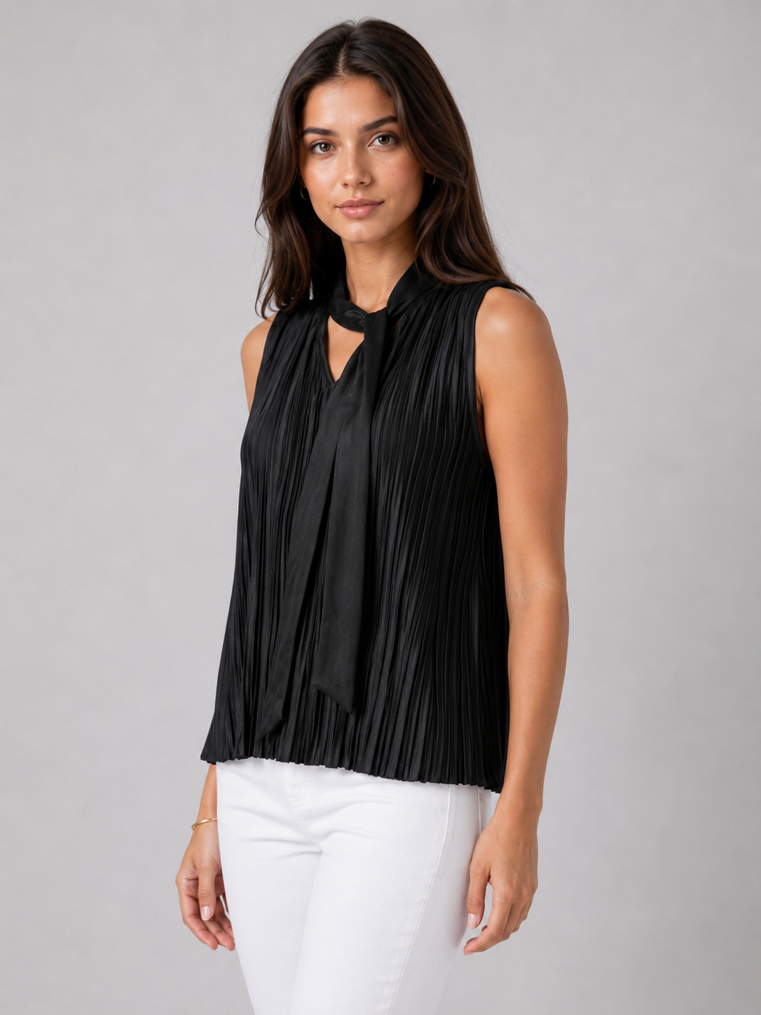 Women Pleated Tie-Neck Top 3