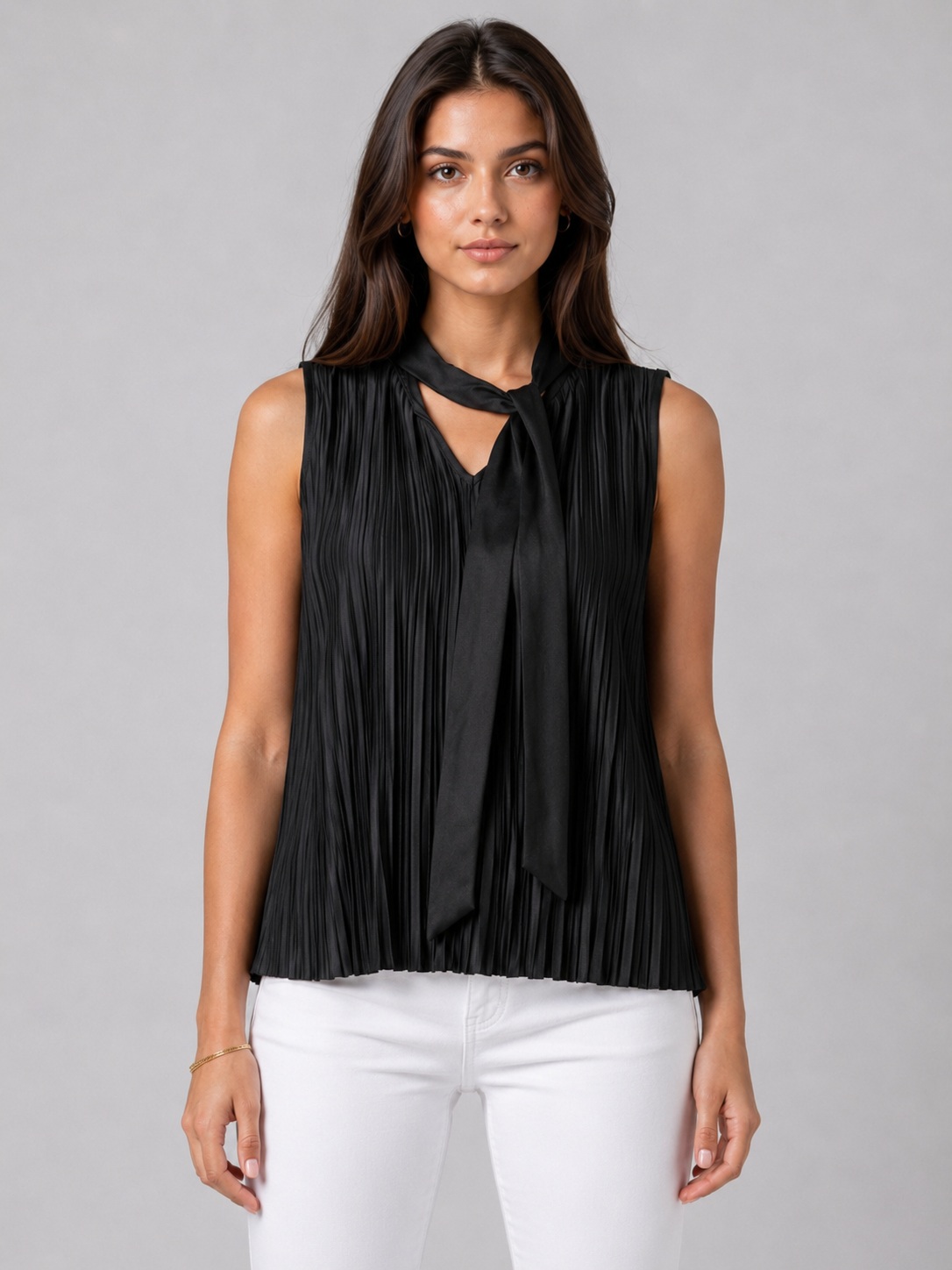 Women Pleated Tie-Neck Top 6