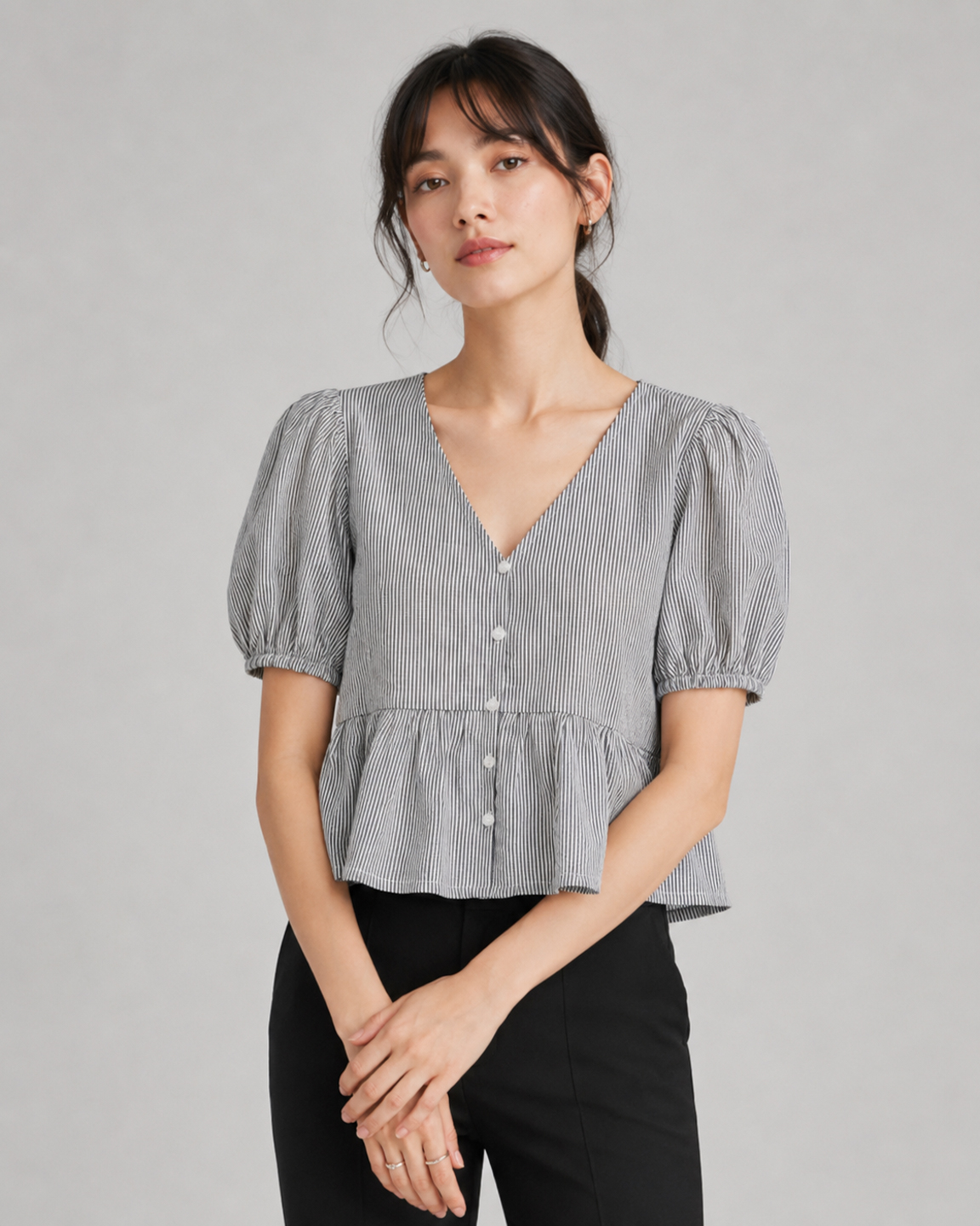 Women Pure Cotton Striped Peplum Top