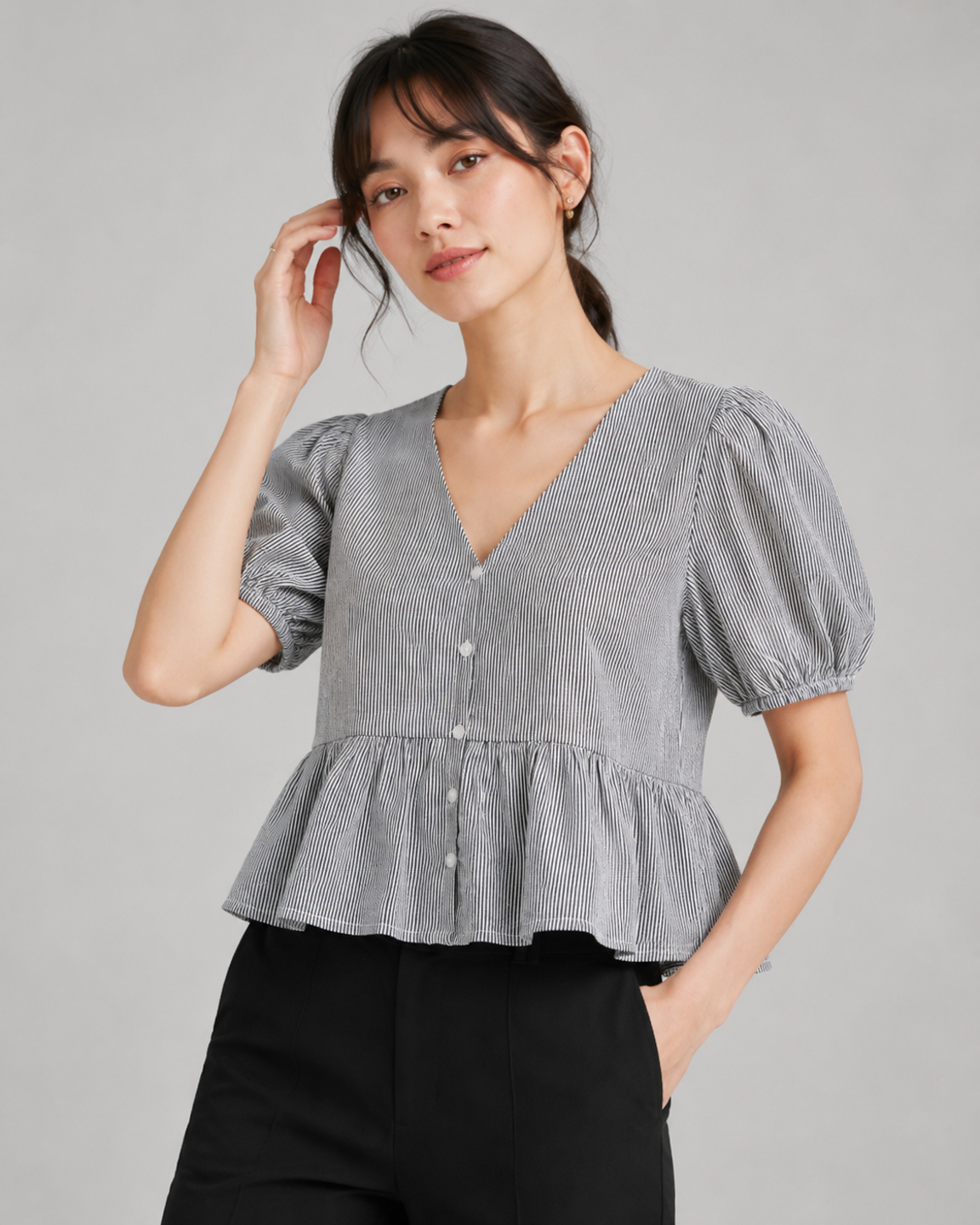 Women Pure Cotton Striped Peplum Top 2