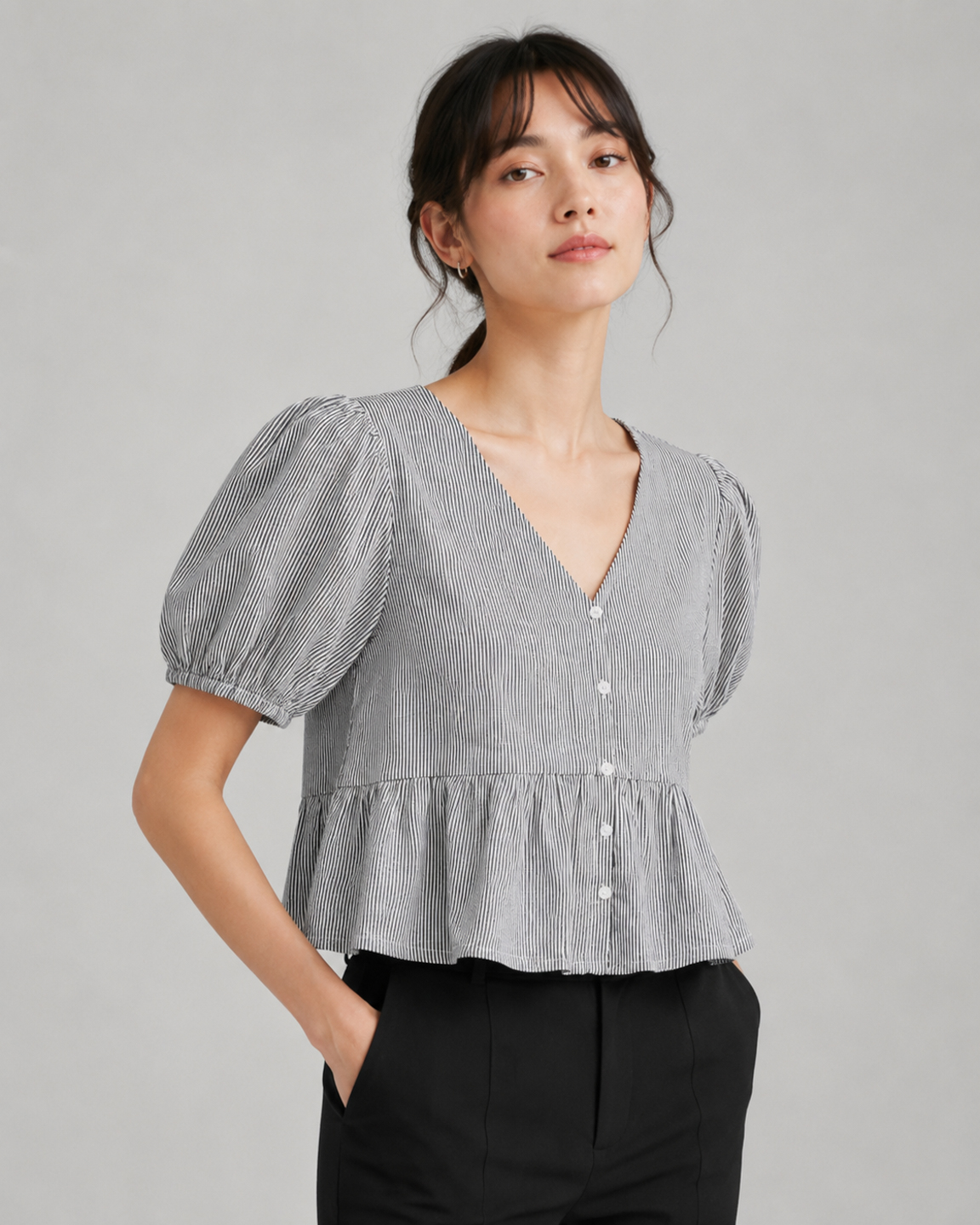 Women Pure Cotton Striped Peplum Top 3