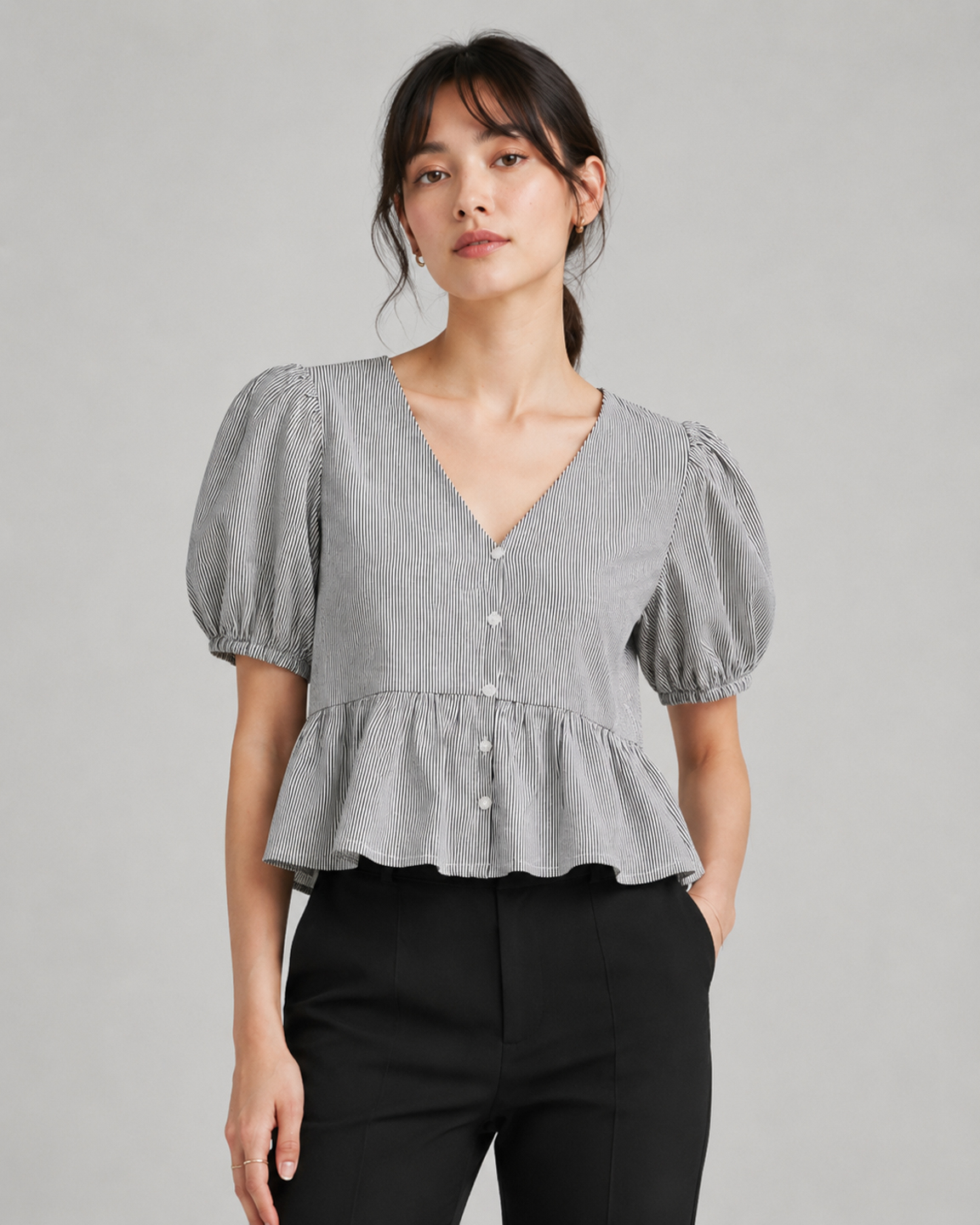 Women Pure Cotton Striped Peplum Top 4