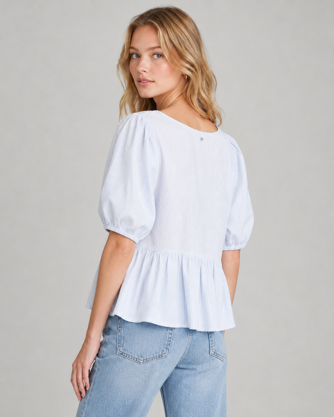 Women Blue Pure Cotton Striped Peplum Top 2